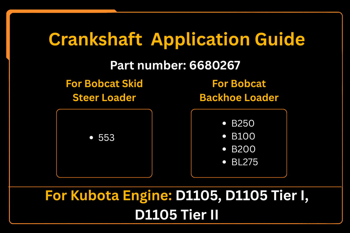 Crankshaft 6680267 Fits for Kubota Engine D1105 Aftermarket Replacement For Bobcat Loader 553 B250 B100 B200 BL275 - Fab Heavy Parts