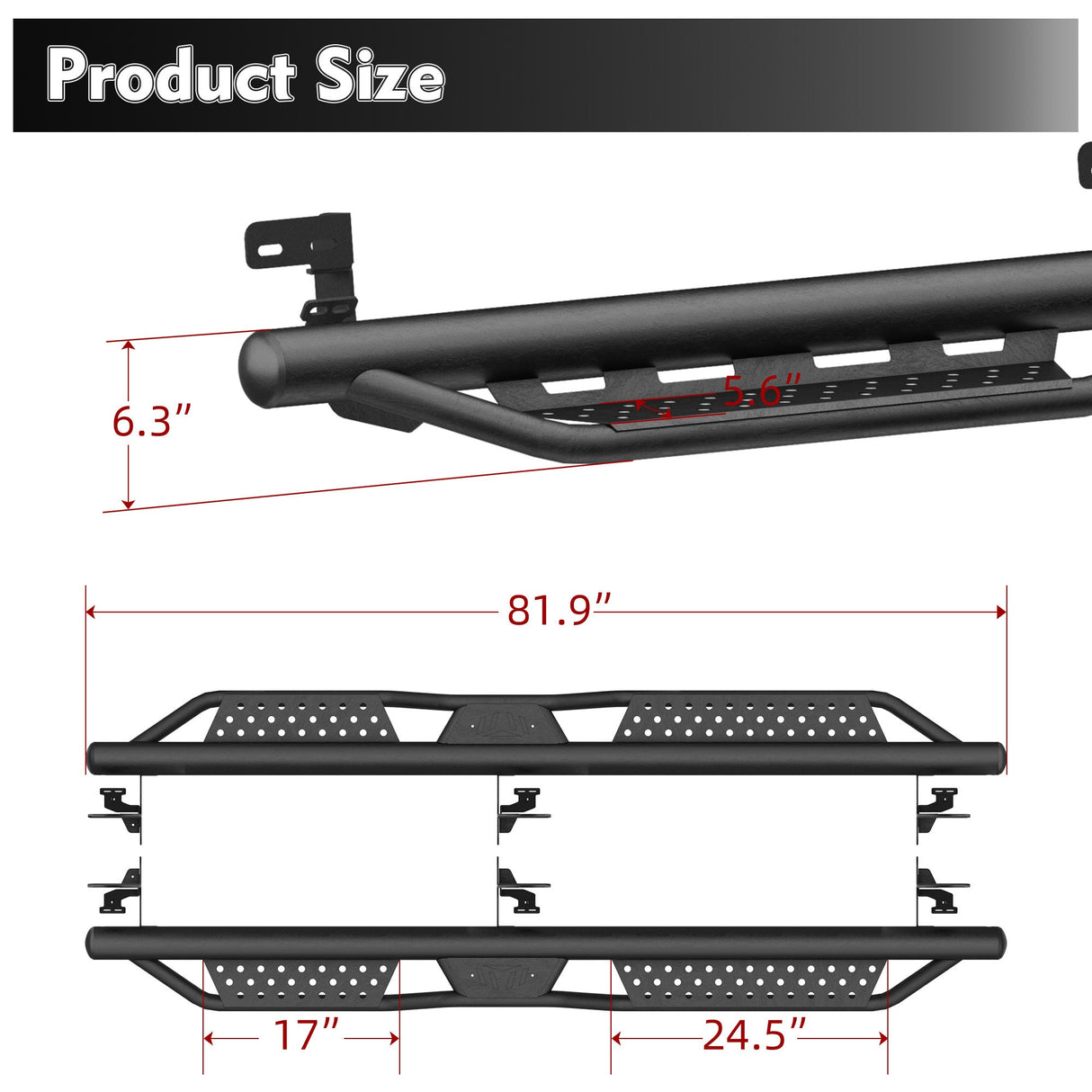 Crew Cab Running Boards Heavy - Duty Steel Dual Stair Designs Fits for 2009 - 2018 Dodge Ram 1500 2019 - 2024 1500 Classic 2010 - 2024 Ram 2500 and 3500 - Fab Heavy Parts
