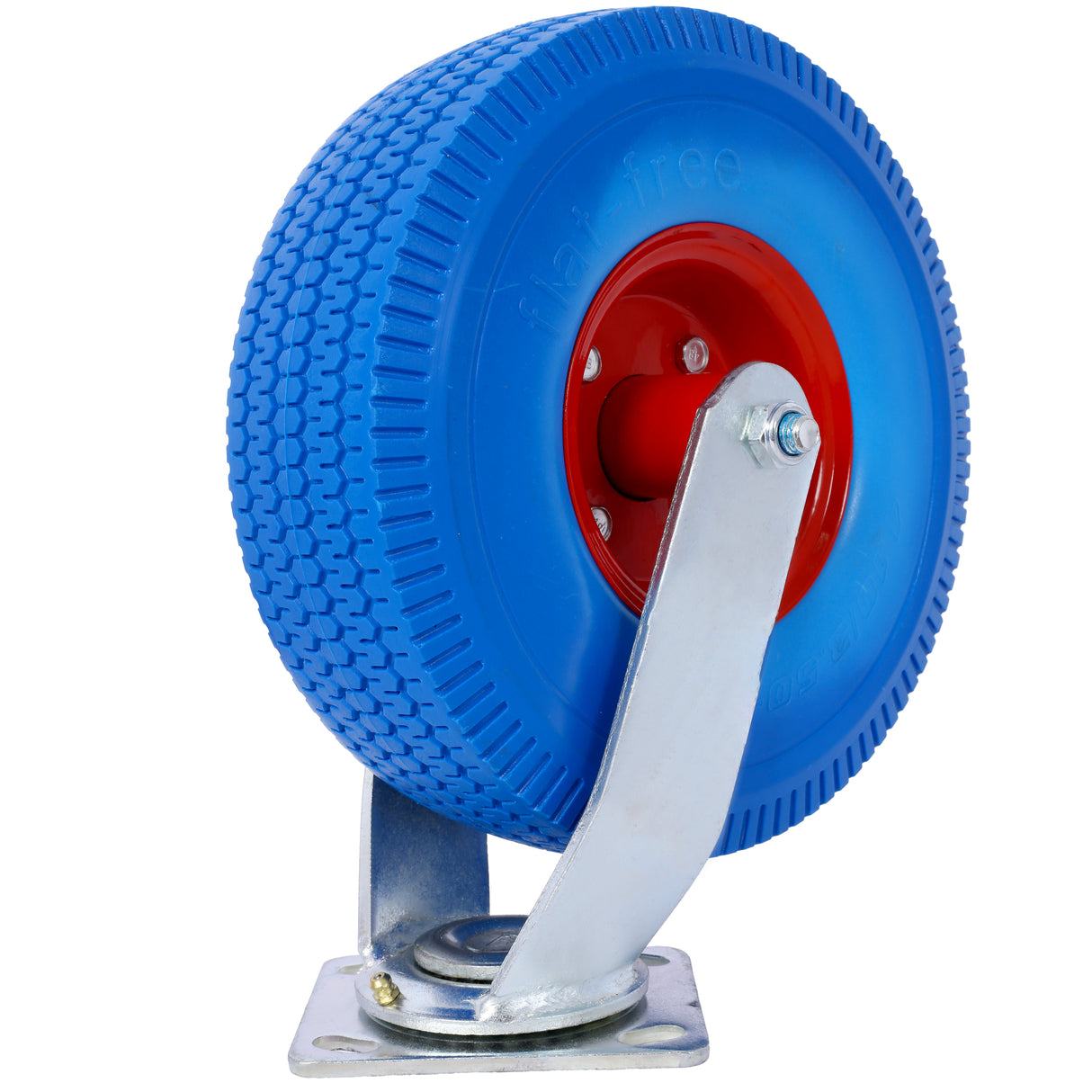 4PCS 10IN X-Large Flat Free Caster Wheel (2PCS Swivel+2PCS Rigid) Swivel Plate Steel Hub with Ball Bearings 5/8-Inch Bore Centered Axle Blue