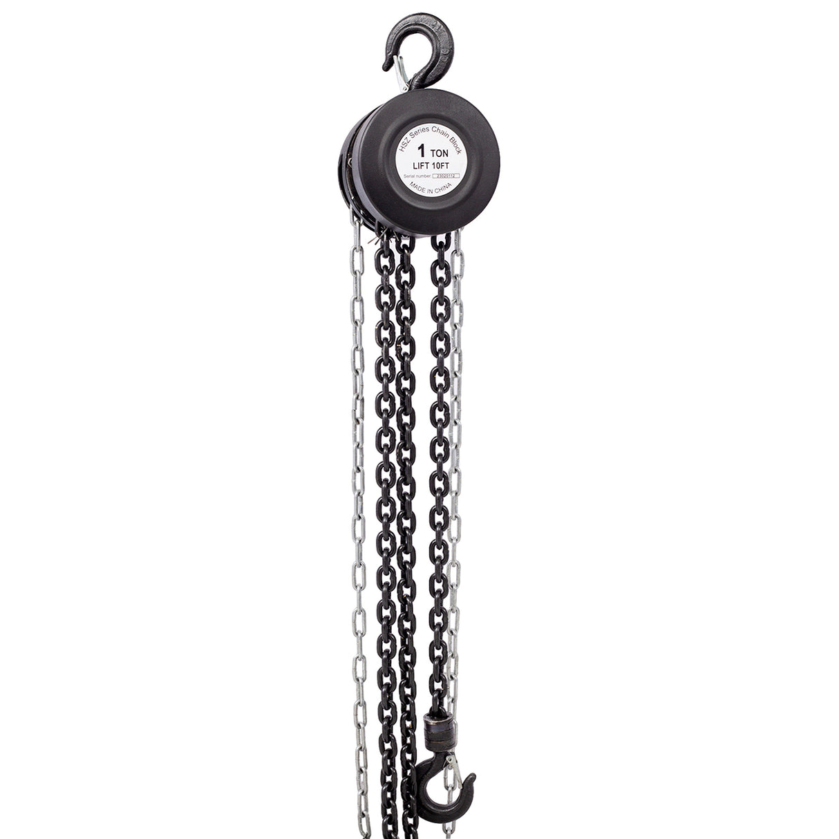 Chain Hoist 2200lbs 1T Capacity 10ft with 2 Heavy Duty Hooks Manual Steel Construction--Black
