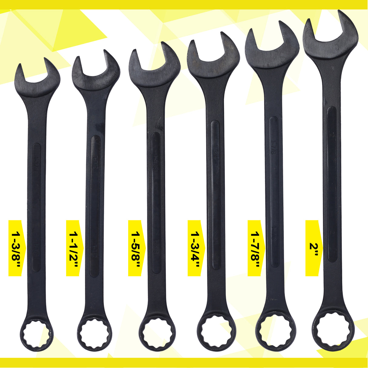 6 Piece Jumbo Combination Wrench Set SAE 1-3/8'' to 2'' Black Oxide with Pouch