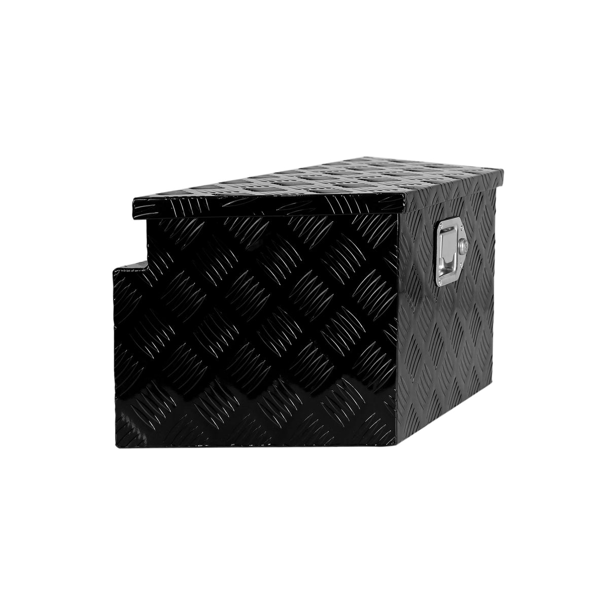 26 Inch Truck Box Aluminum Stripes Plated Tool Box with Lock and Keys Black 26.2"x13.2"x12"