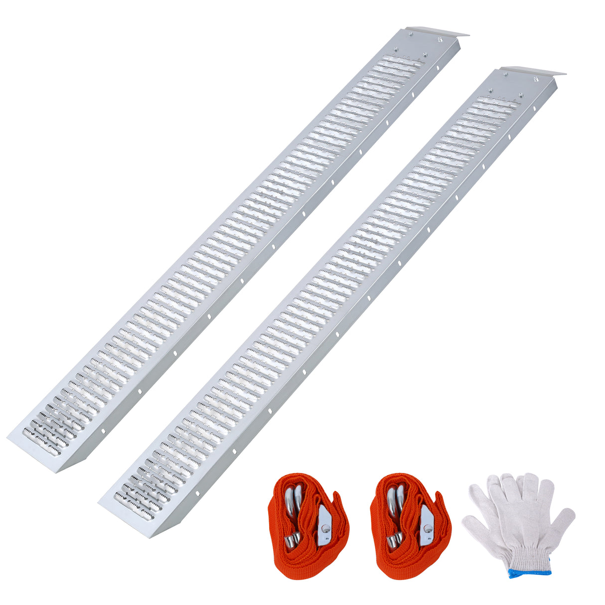 Pack of 2 74" L 960lbs Capacity Loading Ramps with 2Pcs Tie Straps 1Pair Gloves--Silver