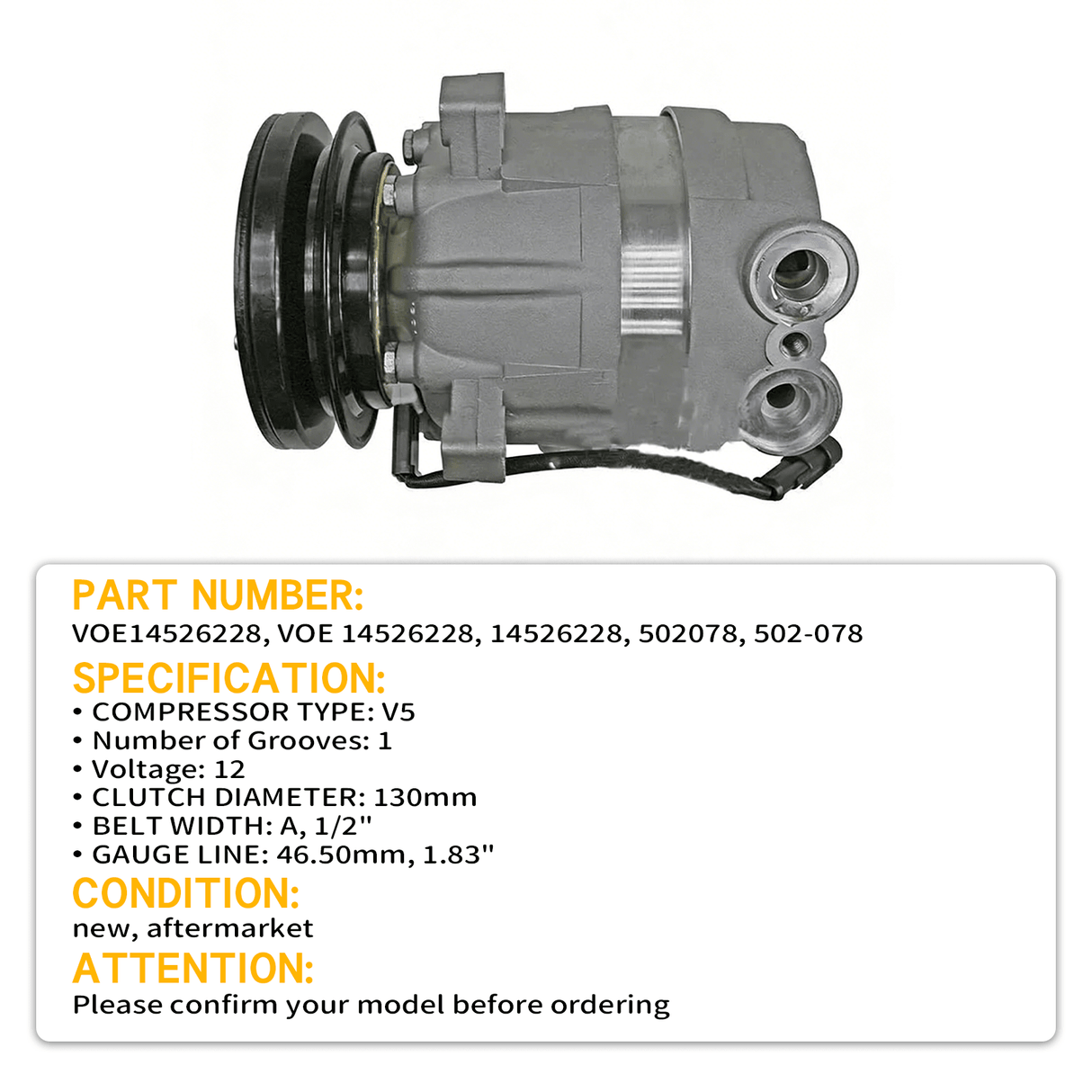 Delphi V5 A/C Compressor VOE14526228 Fits for Volvo Excavator EC55B EW55B - Fab Heavy Parts