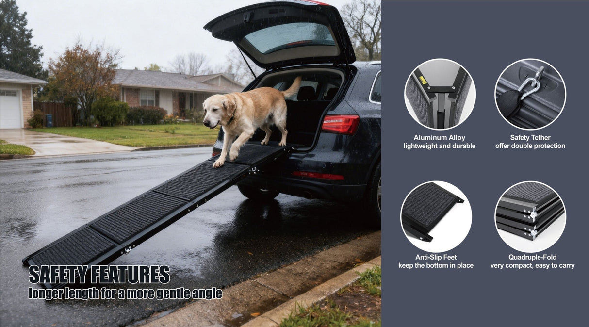 Dog Ramp for Car 71" Long & 19.3" Wide Portable Dog Ramps for Large Dogs with Non - Slip Rug Surface Dog Car Ramp for SUV Car & Truck - Fab Heavy Parts