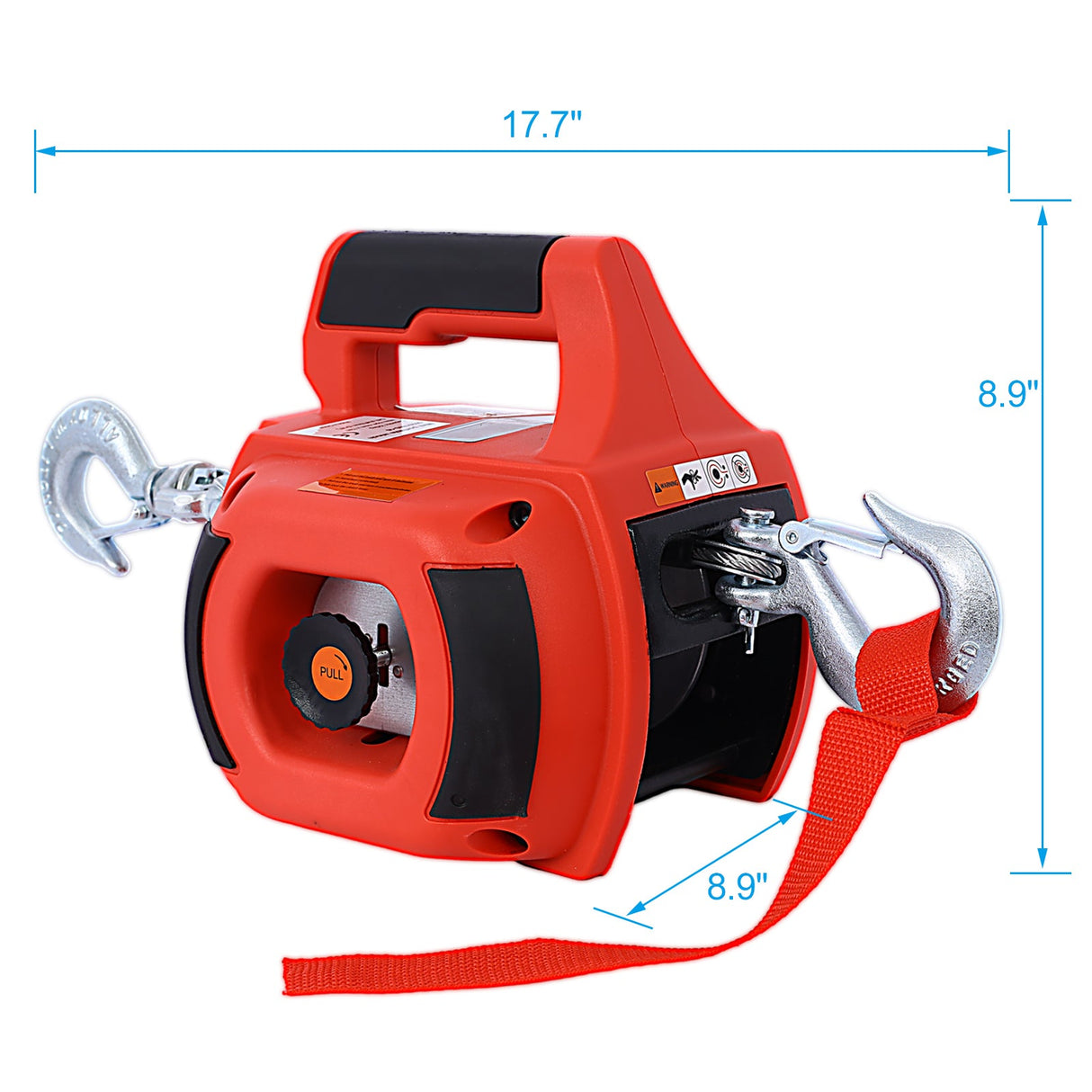 Drill Winch Hoist Portable 750 LB Capacity with 40 Feet Steel Wire - Red - Fab Heavy Parts