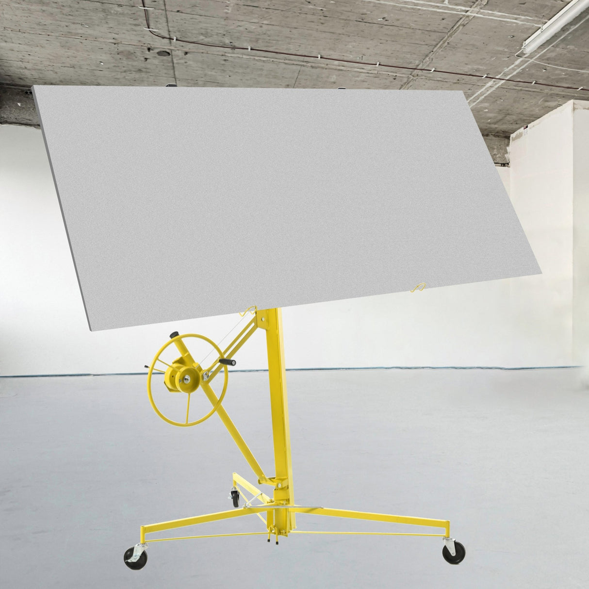 Drywall Lift 11 FT Drywall Panel Hoist Construction Rolling Caster Wheel Lockable Tool Jack Lifter Jack Drywall Lift Construction Tools - Yellow - Fab Heavy Parts