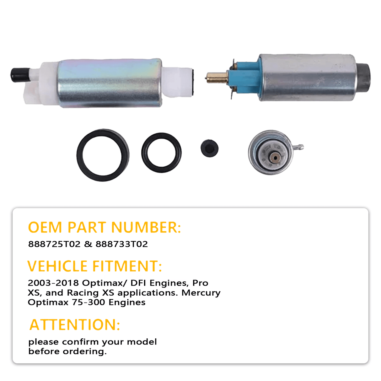 Dual High & Low Pressure Fuel Pumps 888725T02 888733T02 for Mercury 75HP 80HP 90HP 115HP 125HP 185HP 200HP 225HP 250HP 300HP - Fab Heavy Parts