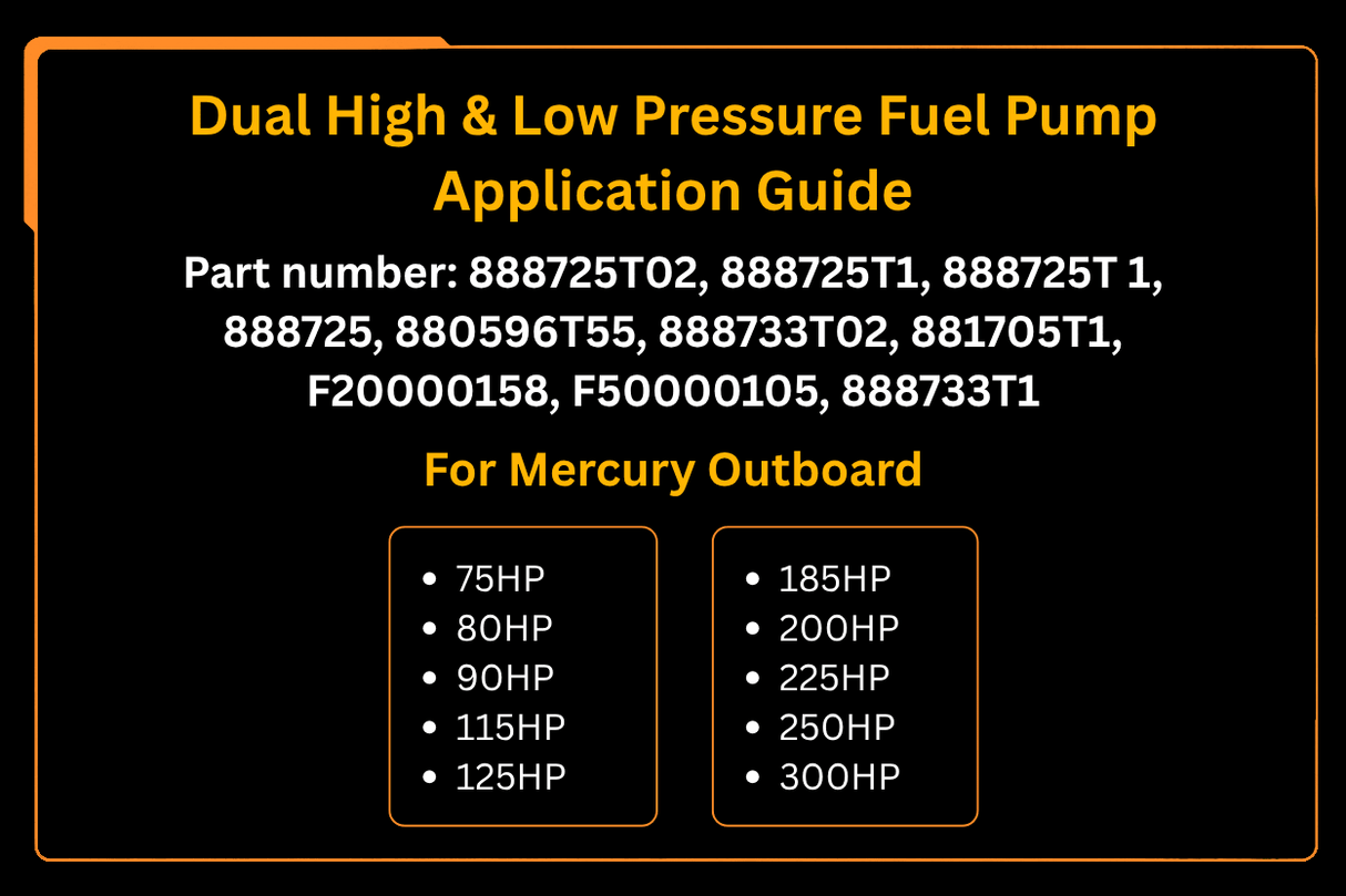 Dual High & Low Pressure Fuel Pumps 888725T02 888733T02 for Mercury 75HP 80HP 90HP 115HP 125HP 185HP 200HP 225HP 250HP 300HP - Fab Heavy Parts