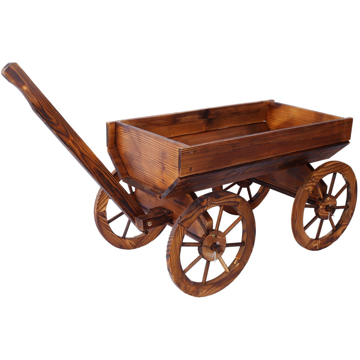 Wood Wagon Flower Planter Pot Stand w/ wheels-茶色