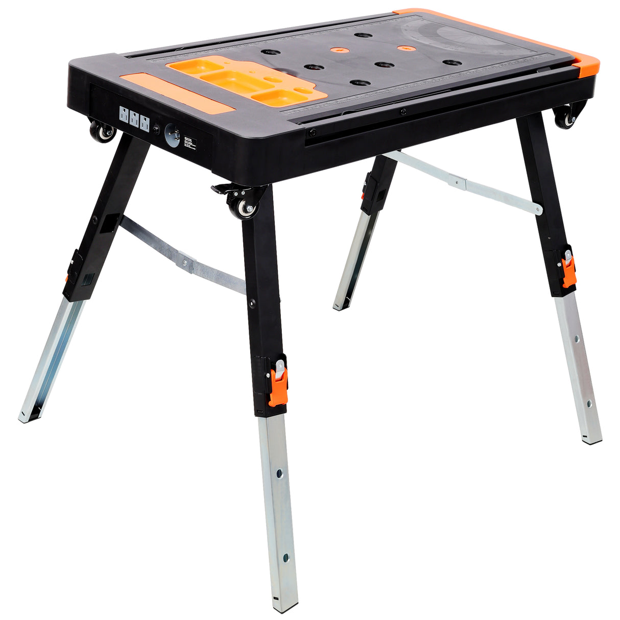 8-in-1 Multifunctional Folding Work Table with US Standard Socket Portable Heavy Duty Workbench with Wheels for Garage Workshop Home Use