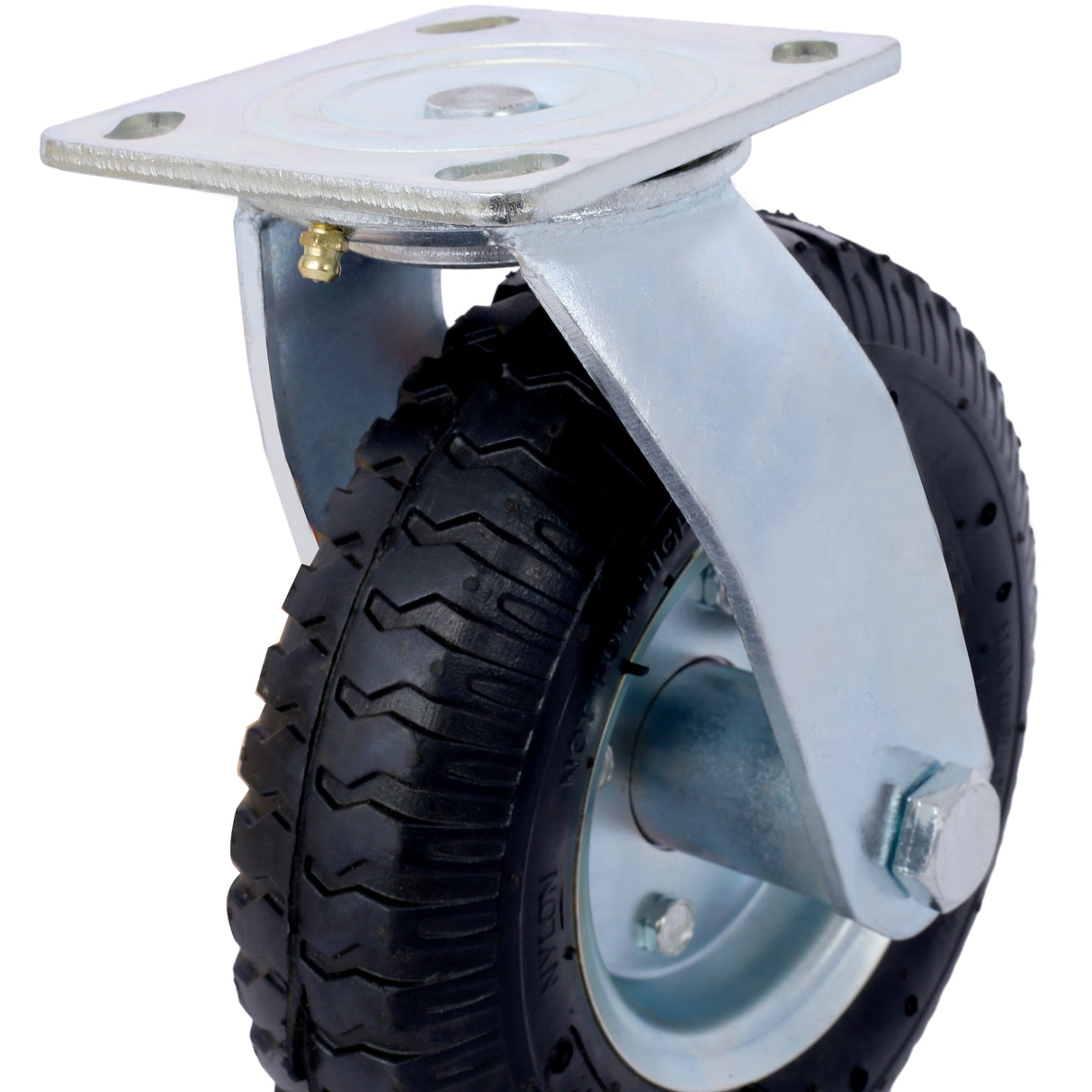 2PCS 8IN Pneumatic Tire Caster Wheel Swivel Plate Steel Hub with Ball Bearings 5/8-Inch Bore Centered Axle Black