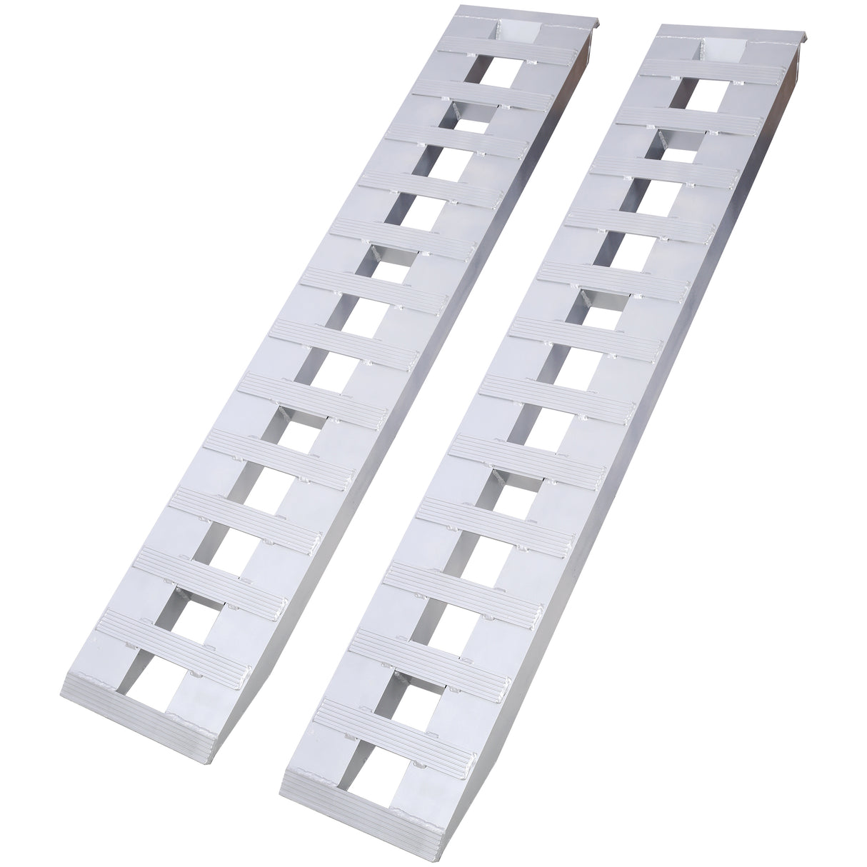 1 Pair Heavy-Duty Ramps with Top Hook Attaching End Universal Loading Ramp 72" X 14" 6600 LBS--Silver Aluminum
