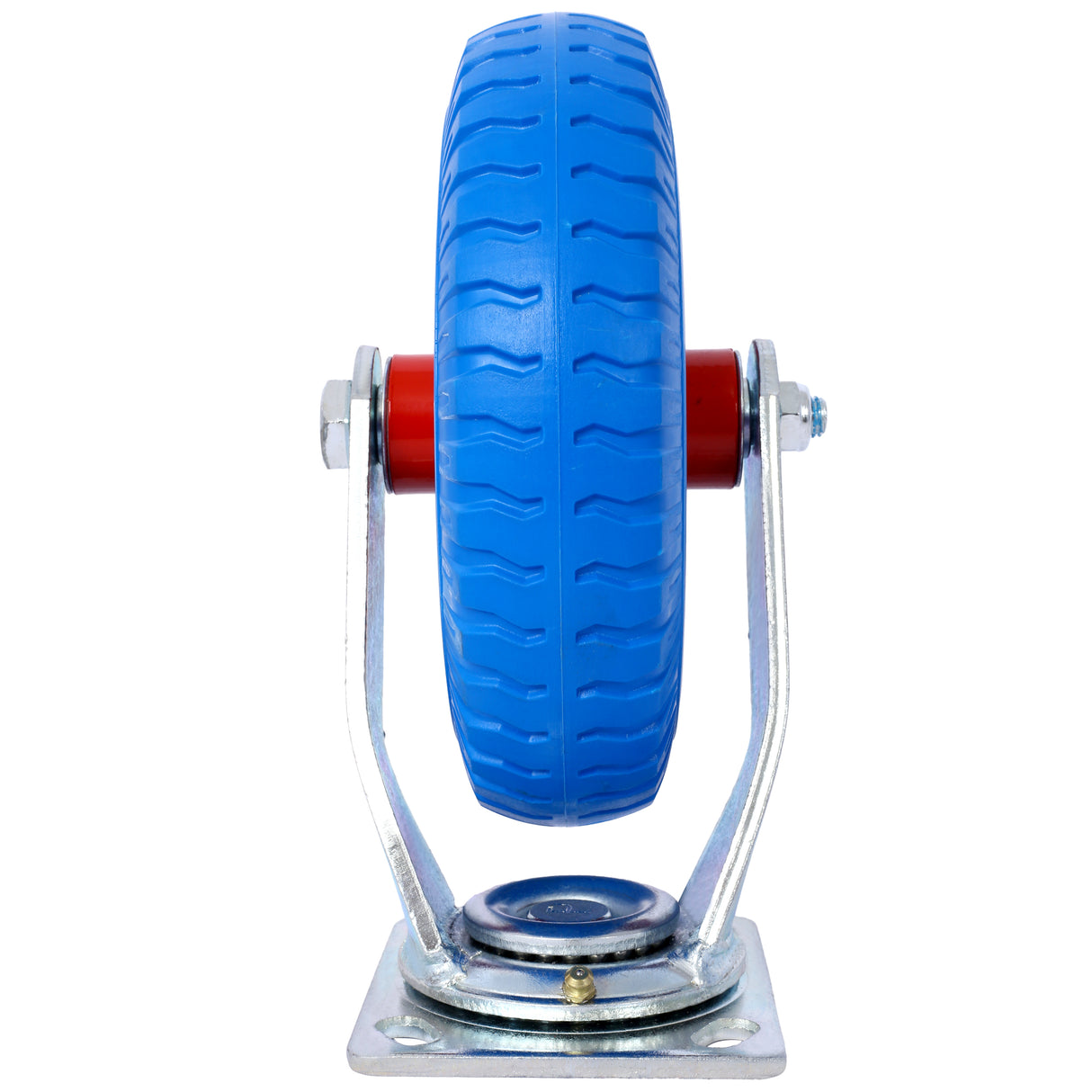 2PCS 8IN Flat Free Swivel Caster Wheel Steel Hub with Ball Bearings 5/8-Inch Bore Centered Axle Blue