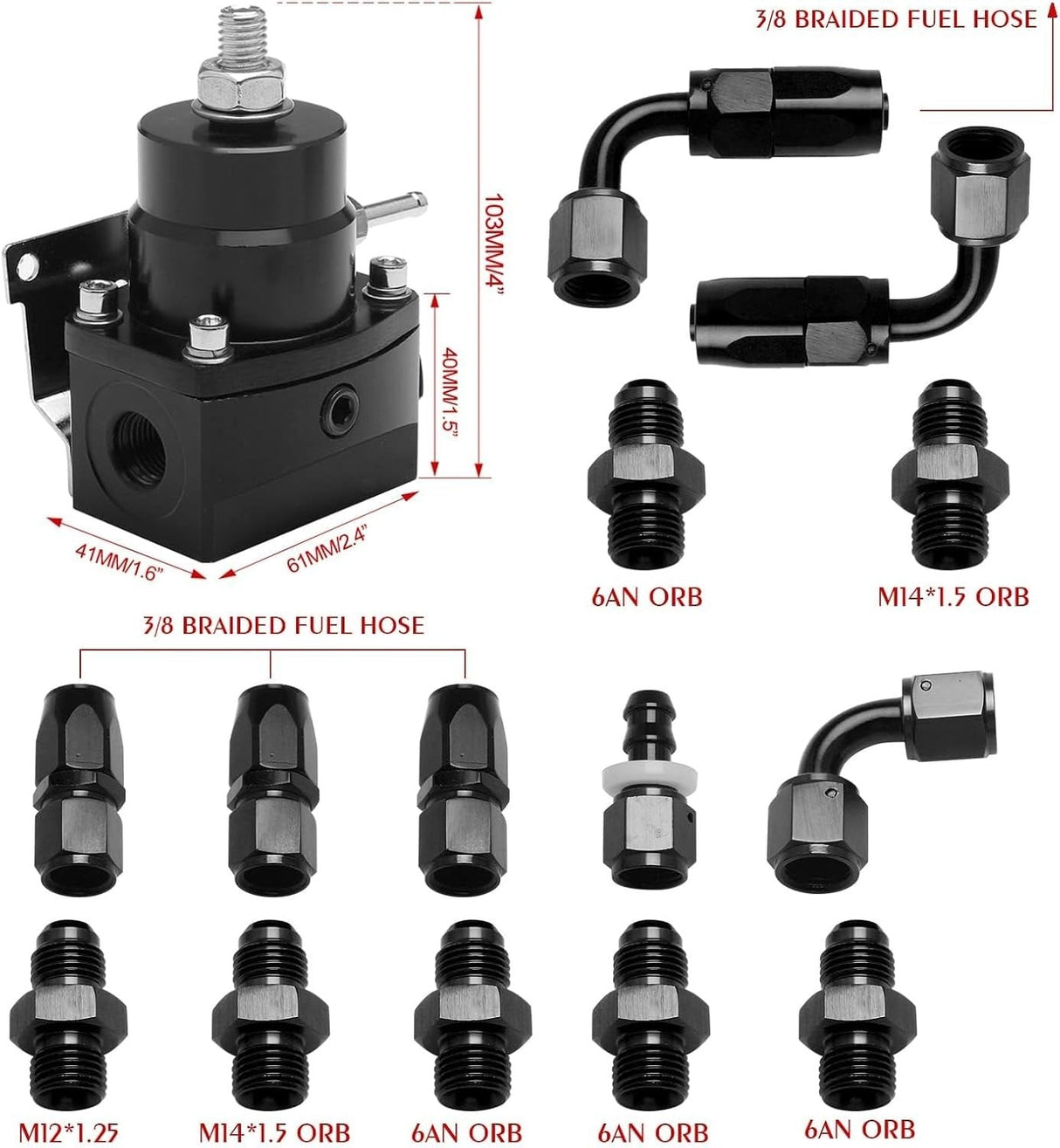 EFI Fuel Pressure Regulator Kit - 0-100 psi Adjustable with Gauge & 6AN Fittings - Fab Heavy Parts