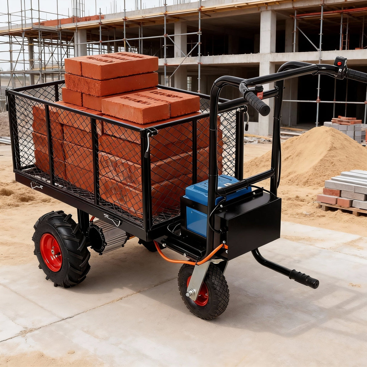 Electric Transportation Cart 24V DC 700W Motor Powered Utility Garden Wagon Dump Cart 660 lbs Load Capacity with Metal Handle & 13 Inch Track Wheels - Fab Heavy Parts