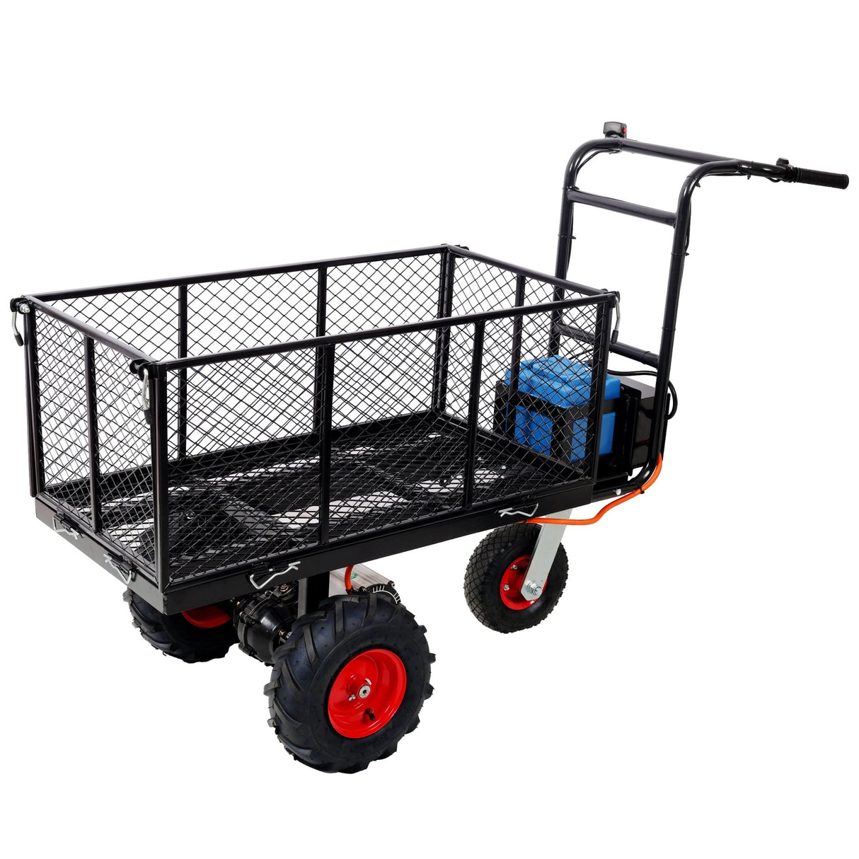 Electric Transportation Cart 24V DC 700W Motor Powered Utility Garden Wagon Dump Cart 660 lbs Load Capacity with Metal Handle & 13 Inch Track Wheels - Fab Heavy Parts