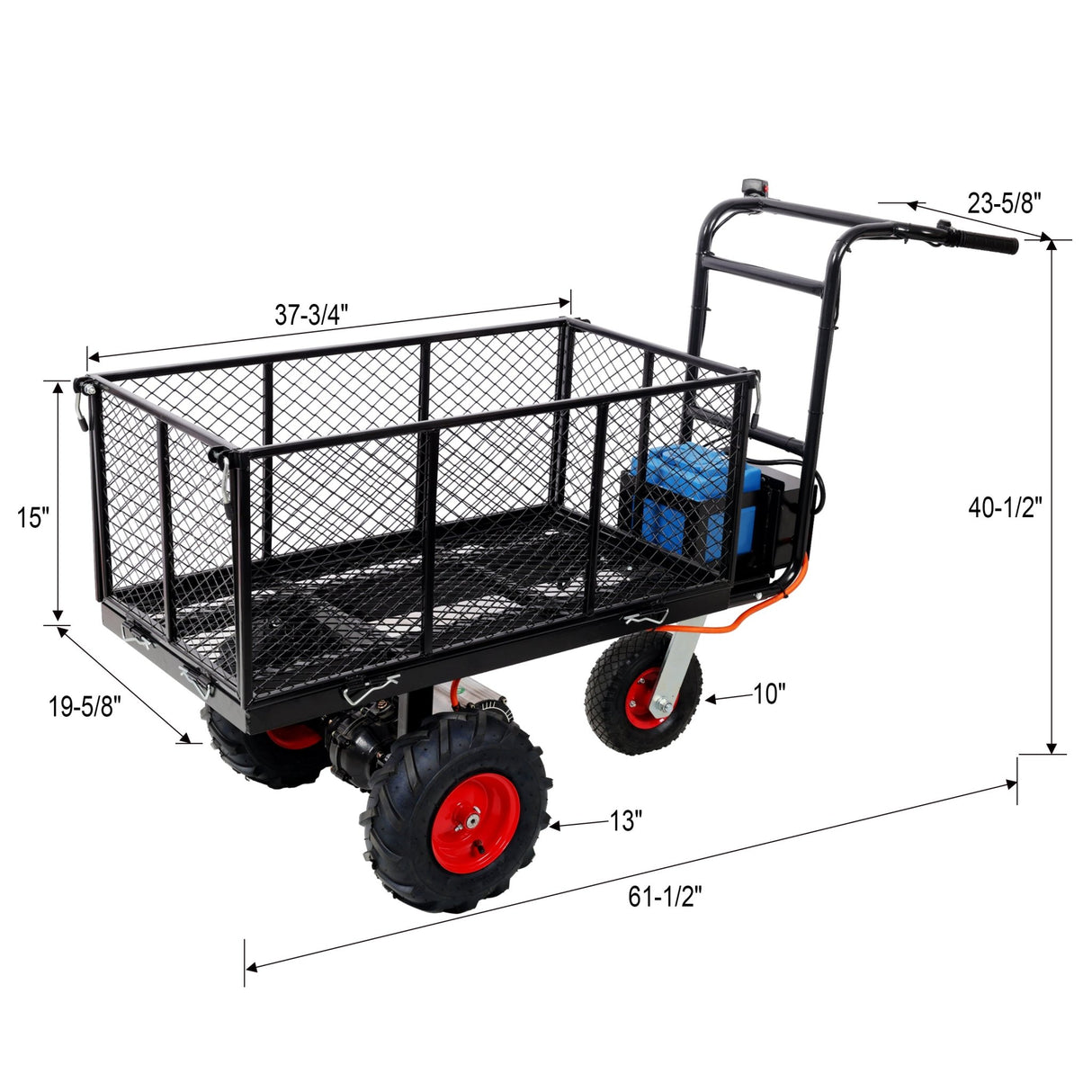 Electric Transportation Cart 24V DC 700W Motor Powered Utility Garden Wagon Dump Cart 660 lbs Load Capacity with Metal Handle & 13 Inch Track Wheels - Fab Heavy Parts