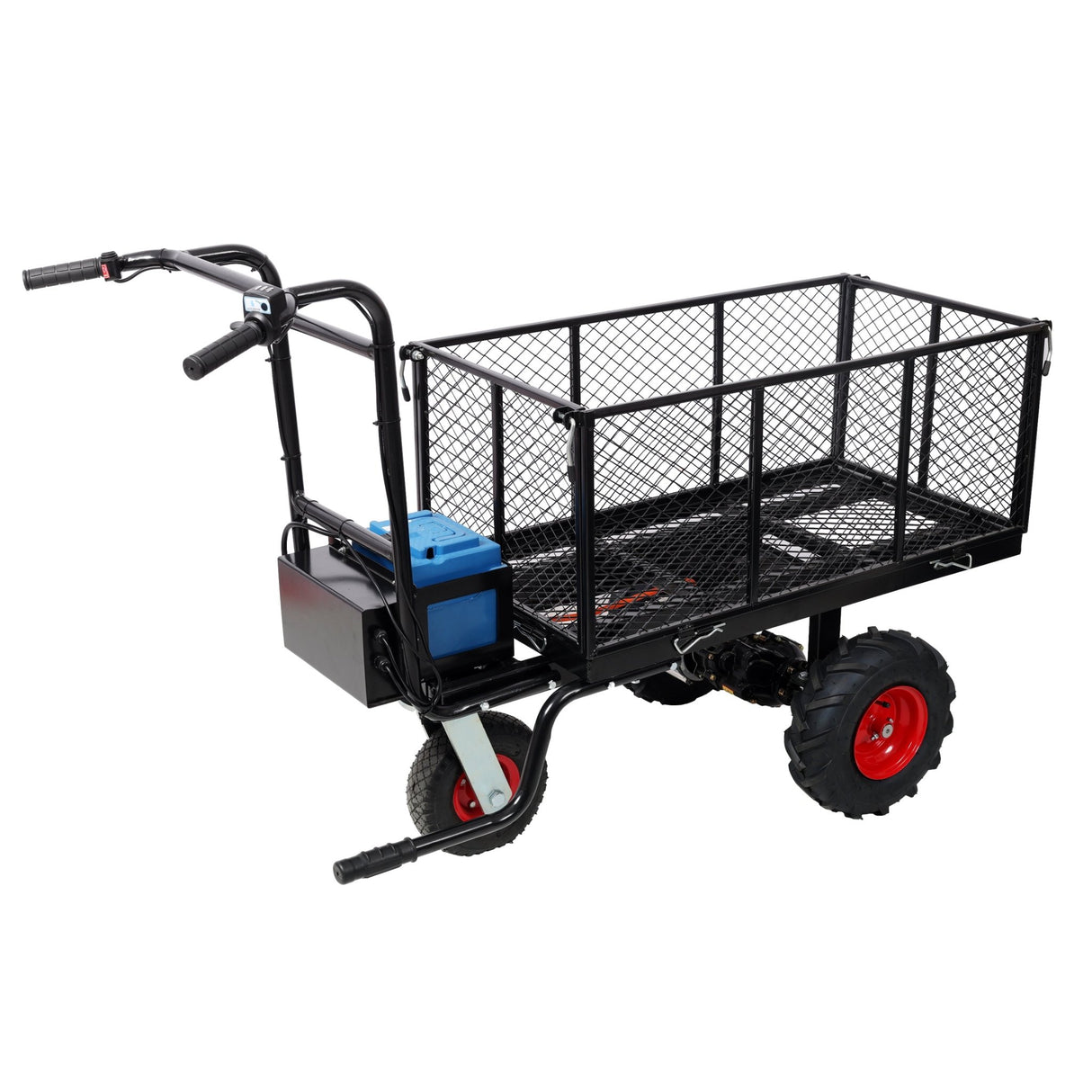Electric Transportation Cart 24V DC 700W Motor Powered Utility Garden Wagon Dump Cart 660 lbs Load Capacity with Metal Handle & 13 Inch Track Wheels - Fab Heavy Parts