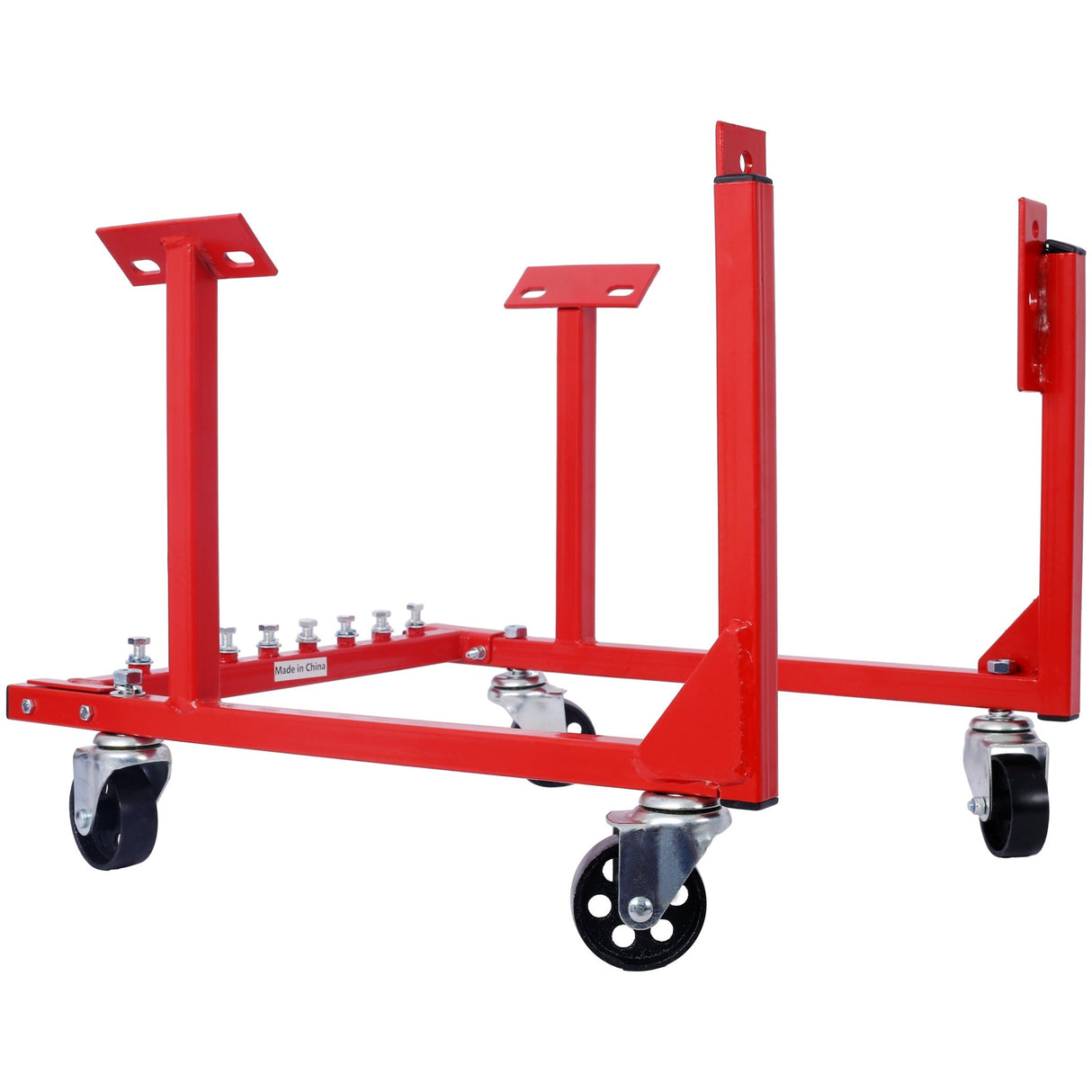 Engine Cradle with Wheels Chevy Small Block and Big Block Powder Coat 3in Heavy Duty Steel 1000 LBS Capacity - Red - Fab Heavy Parts