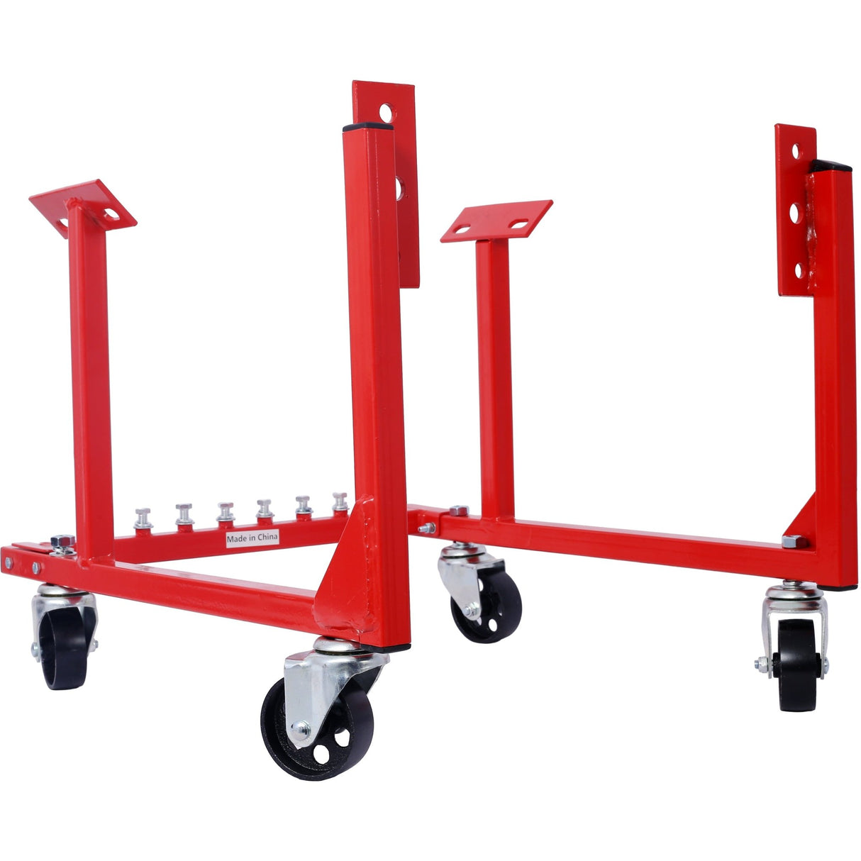 Engine Cradle with Wheels Chevy Small Block and Big Block Powder Coat 3in Heavy Duty Steel 1000 LBS Capacity - Red - Fab Heavy Parts