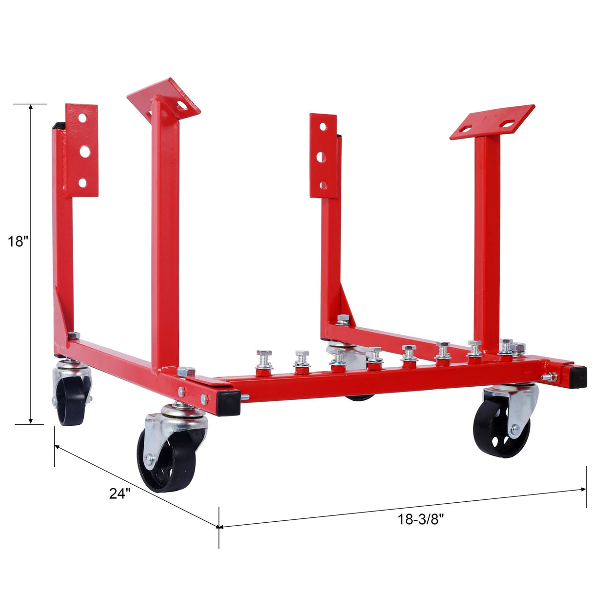 Engine Cradle with Wheels Chevy Small Block and Big Block Powder Coat 3in Heavy Duty Steel 1000 LBS Capacity - Red - Fab Heavy Parts