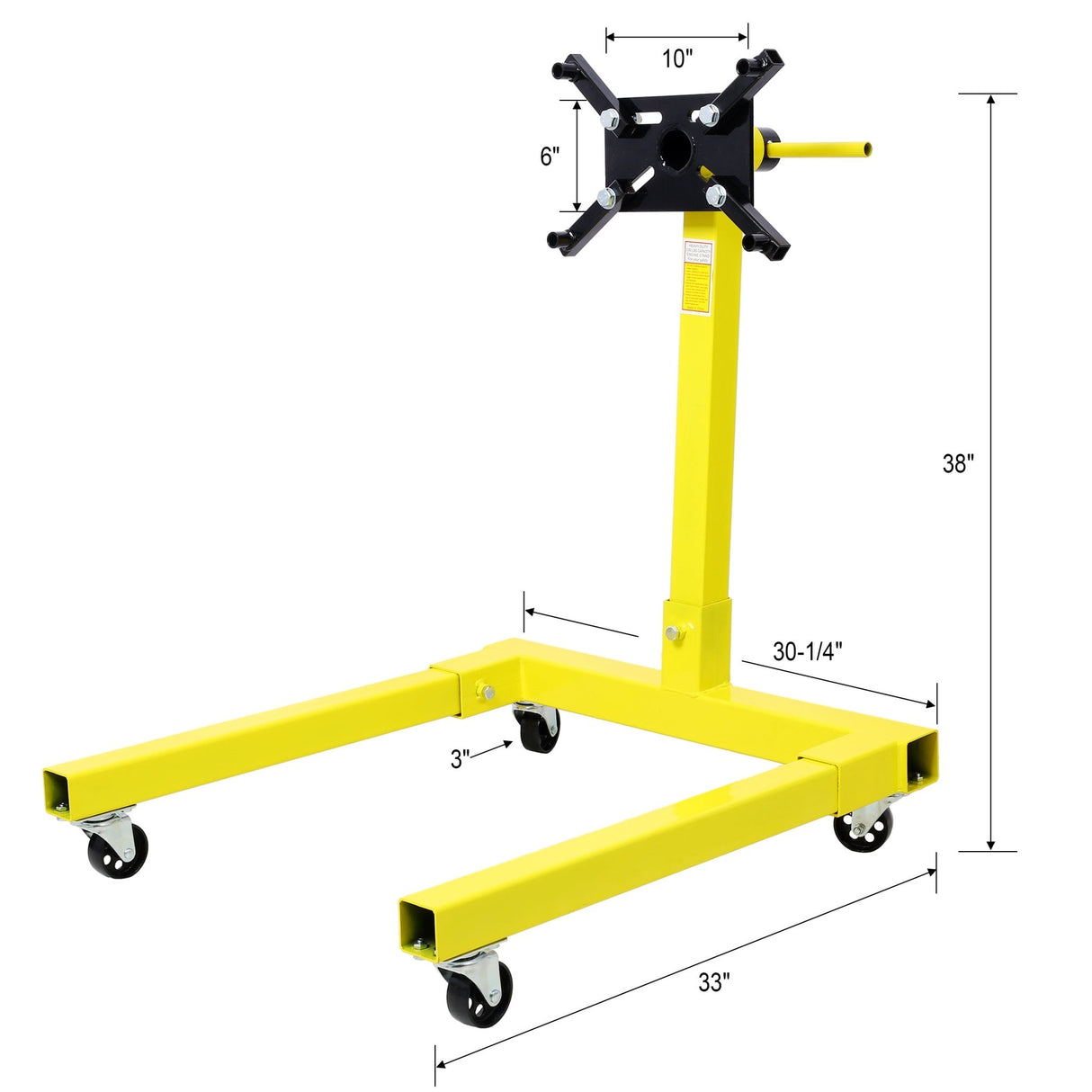 Engine Stand 1250 LBS Capacity 360 Degree Adjustable Mounting Head 4 Ball - Bearing Swivel Caster Wheels Heavy - Duty Square Steel Frame - Yellow - Fab Heavy Parts