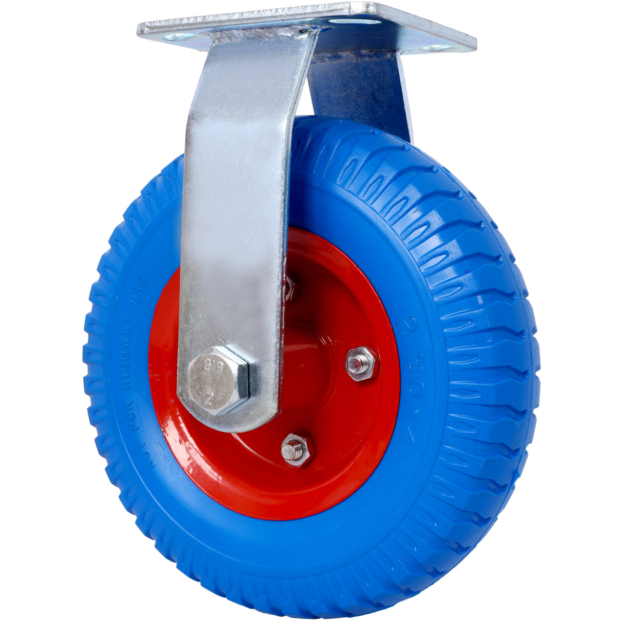 4PCS 8IN Flat Free (2PCS Swivel +2PCS Rigid) Caster Wheel Swivel Plate Steel Hub with Ball Bearings 5/8-Inch Bore Centered Axle Blue