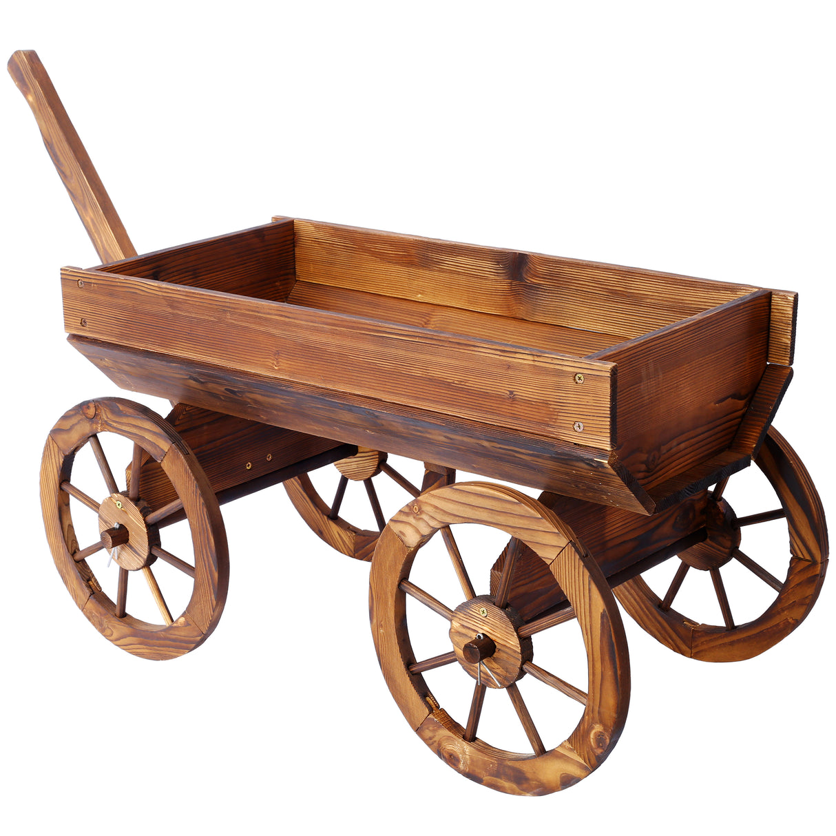 Wood Wagon Flower Planter Pot Stand w/ wheels-茶色