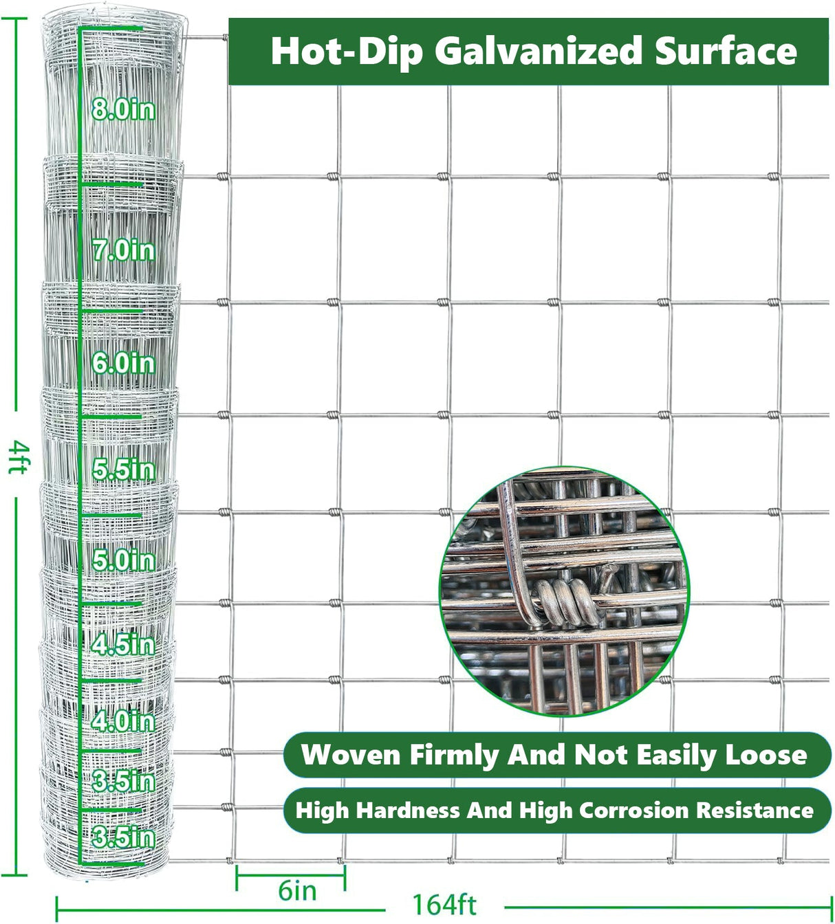 Farm Fence 4ft x 164ft 14 Gauge Heavy Zinc Coating Cattle Fence Galvanized Field Wire Fencing - Fab Heavy Parts
