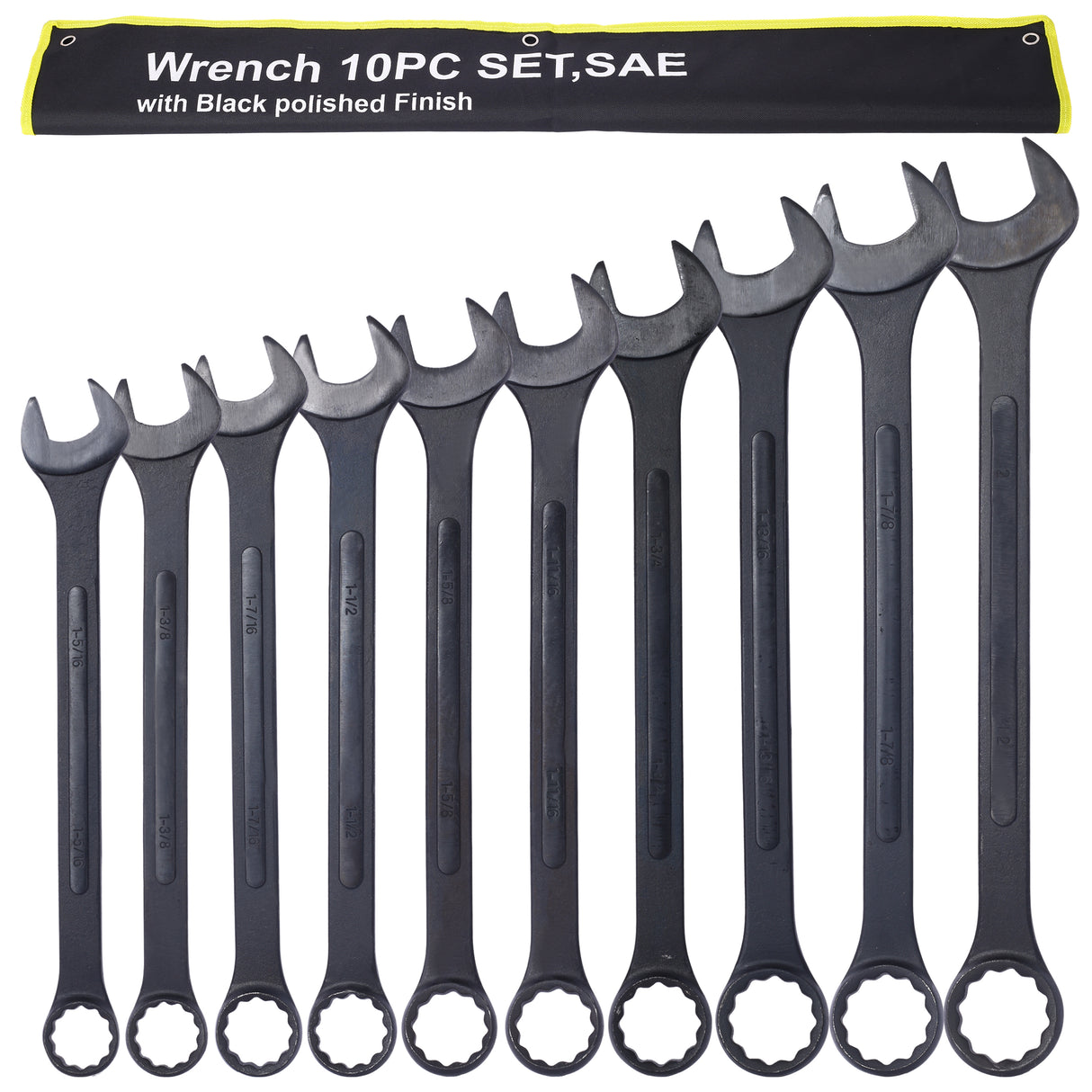 10 PCS SAE Jumbo Combination Wrench Set Extra Large Black-Oxide 1-5/16" - 2" kasama ang Pouch