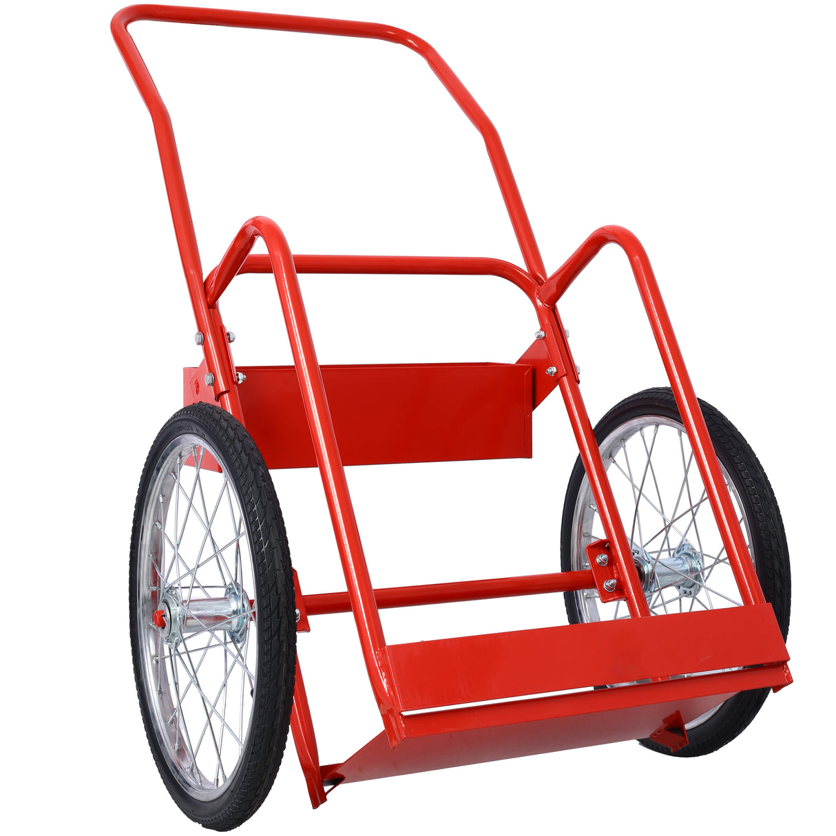 Large Dual Oxygen Tank Cart Dolly with Double Cylinder 20" Pneumatic Wheels Two Fastening Belts--Red