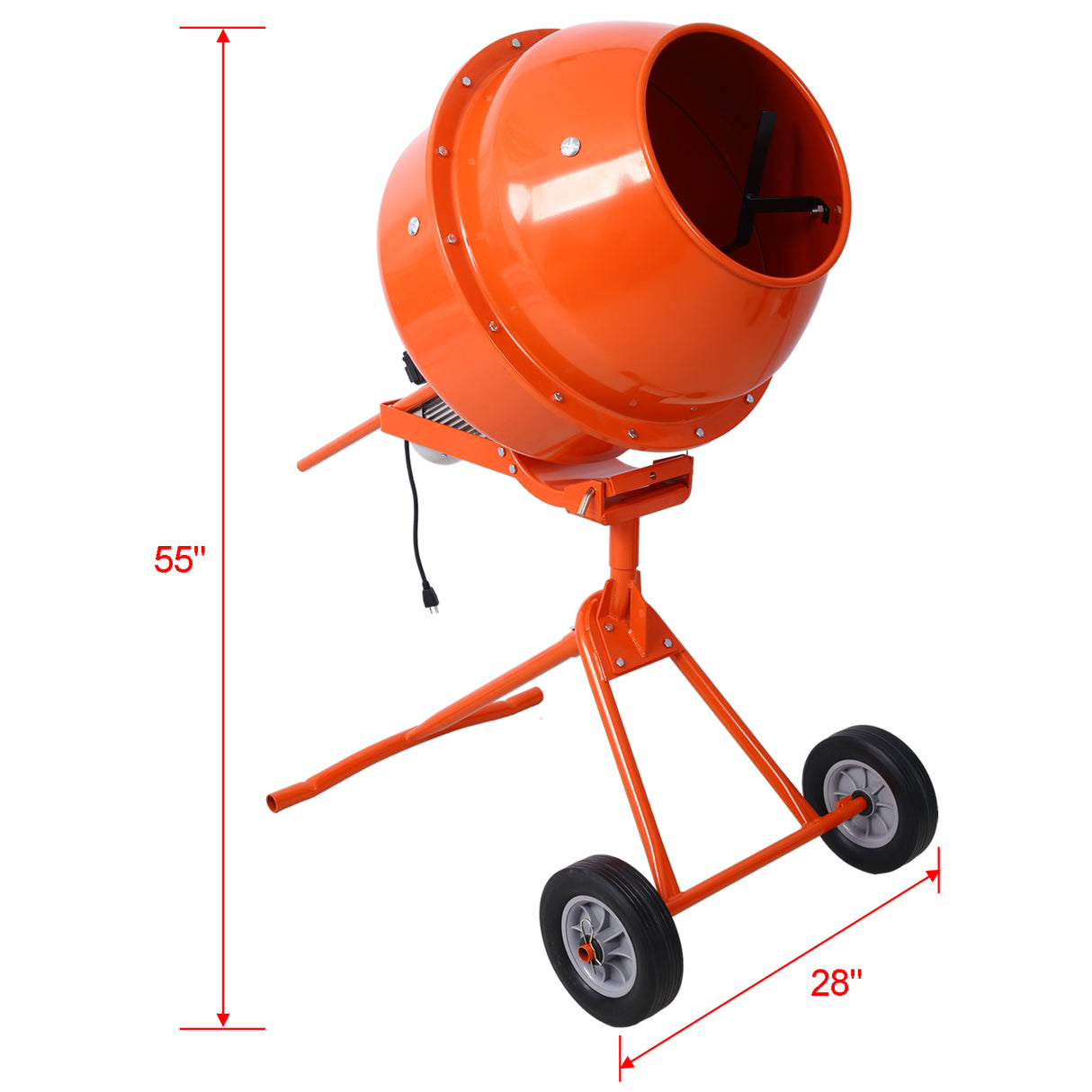 370W Portable Electric Concrete Mixer Cement Mixing Barrow Machine Mortar Handle with Wheel 4.6 cu/ft.--Orange