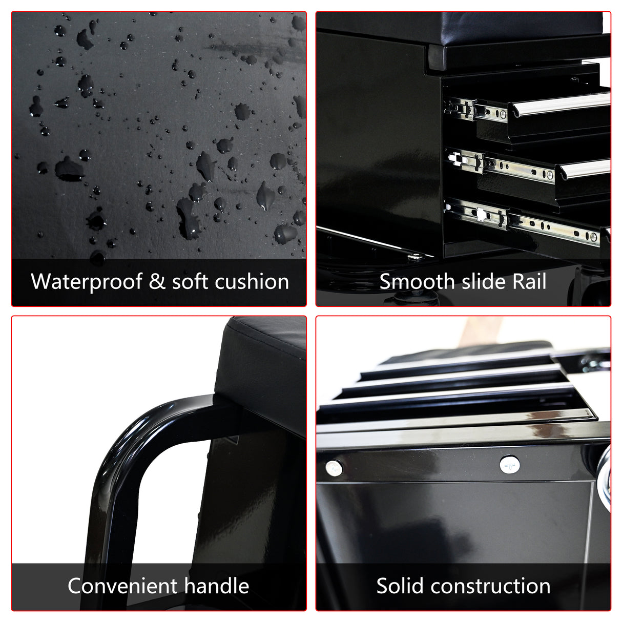 300 Lbs Capacity Heavy Duty Rolling Bench with 360 Degree Swivel Wheels--Black