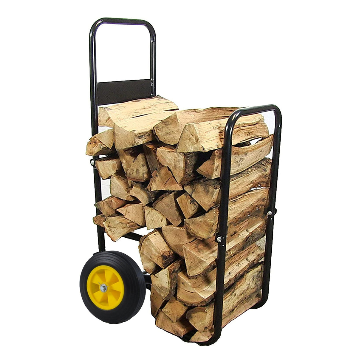 Firewood Log Cart Carrier Outdoor Indoor Black Steel Wood Rack Storage Mover Rolling Wheeled Metal Dolly Hauler Moving Equipment - Fab Heavy Parts