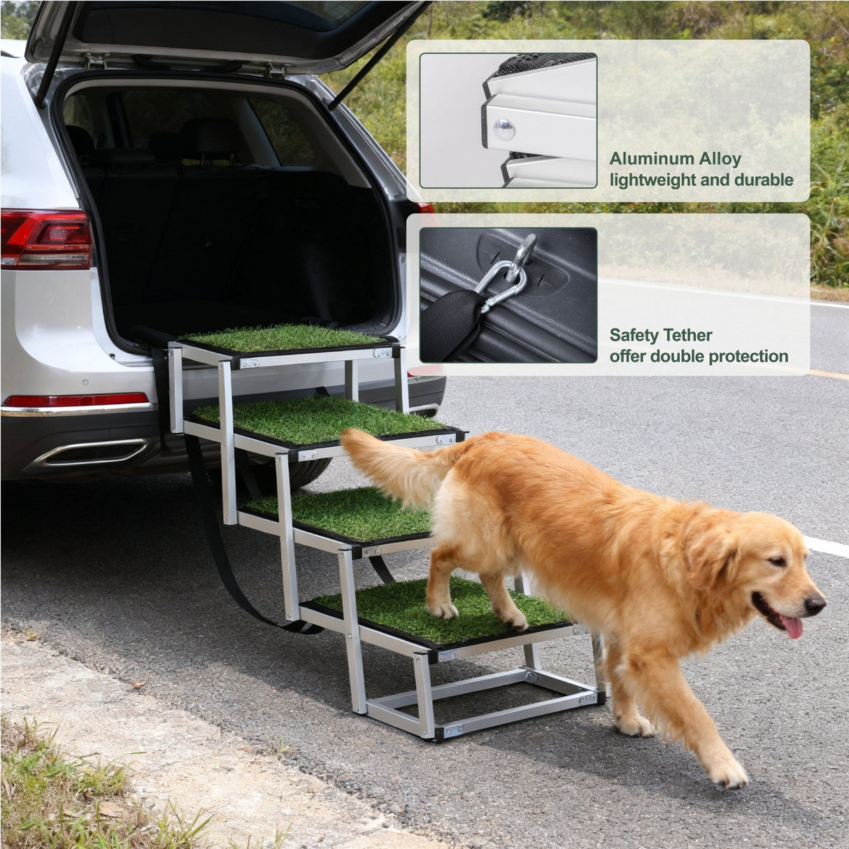 Foldable Dog Ramp for Cars, SUVs, Trucks, Portable Pet Dog Stairs for Large Dogs with Non - Slip Surface & Reinforced Design, Lightweight Yet Sturdy Supports Up to 250lbs - Fab Heavy Parts