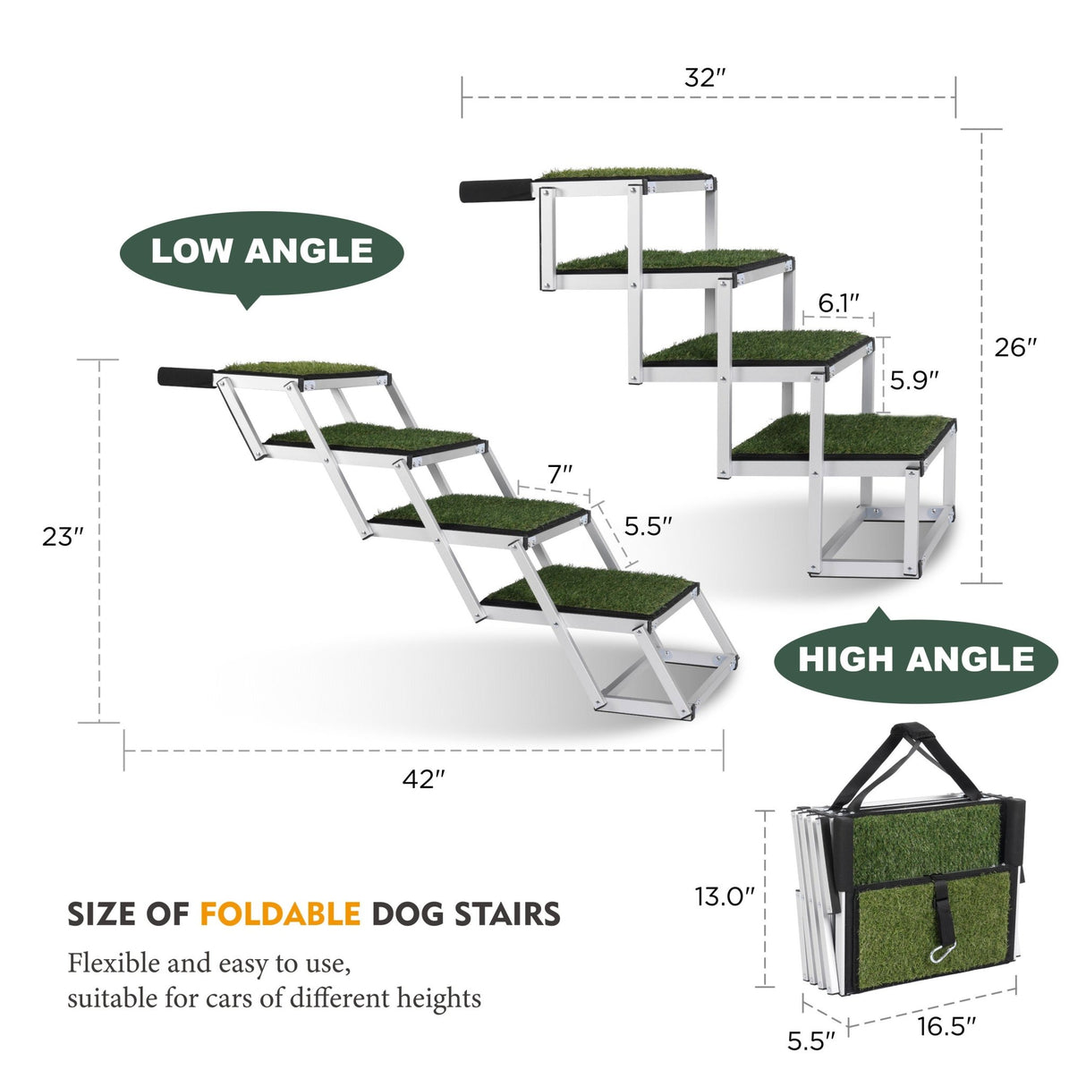 Foldable Dog Ramp for Cars, SUVs, Trucks, Portable Pet Dog Stairs for Large Dogs with Non - Slip Surface & Reinforced Design, Lightweight Yet Sturdy Supports Up to 250lbs - Fab Heavy Parts