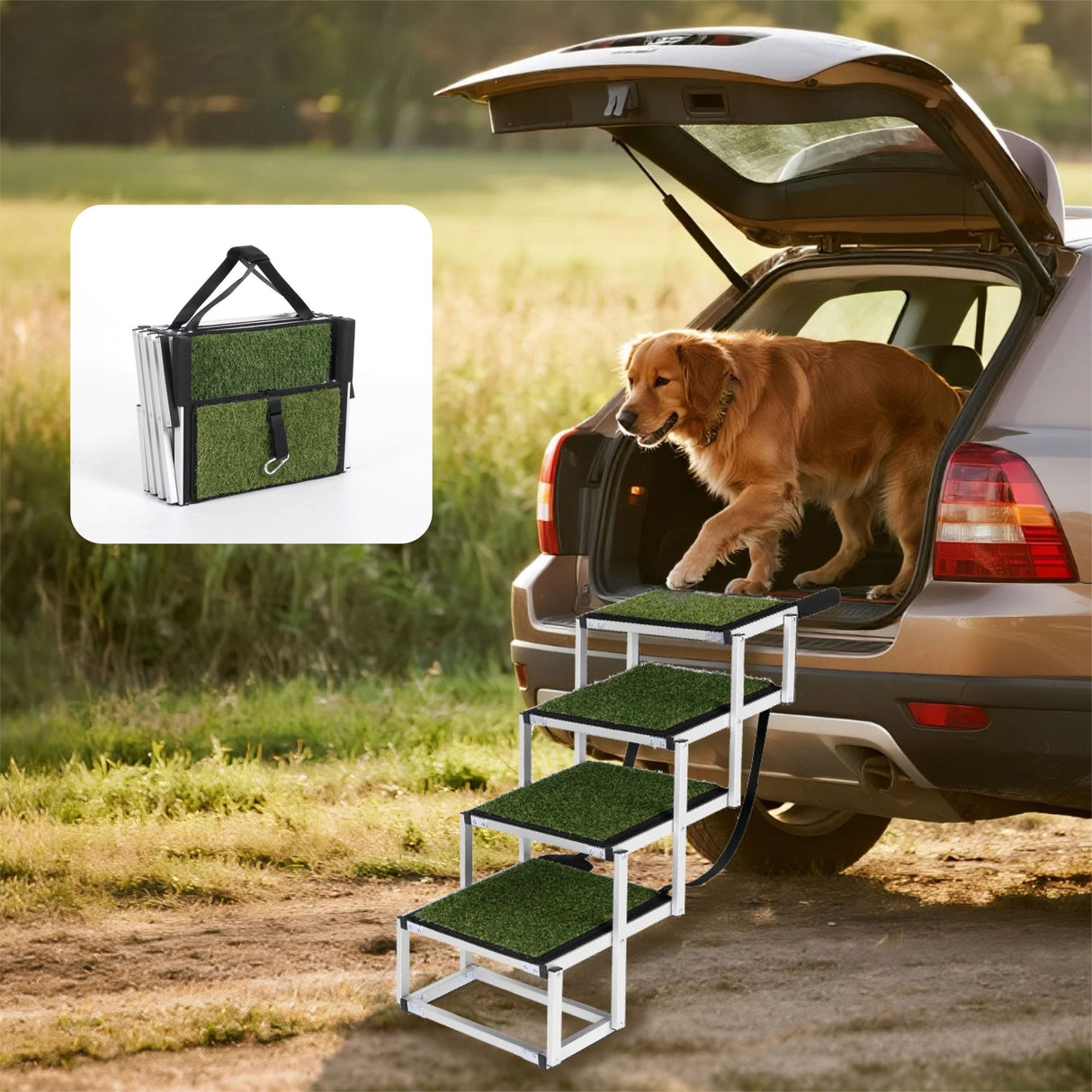 Foldable Dog Ramp for Cars, SUVs, Trucks, Portable Pet Dog Stairs for Large Dogs with Non - Slip Surface & Reinforced Design, Lightweight Yet Sturdy Supports Up to 250lbs - Fab Heavy Parts