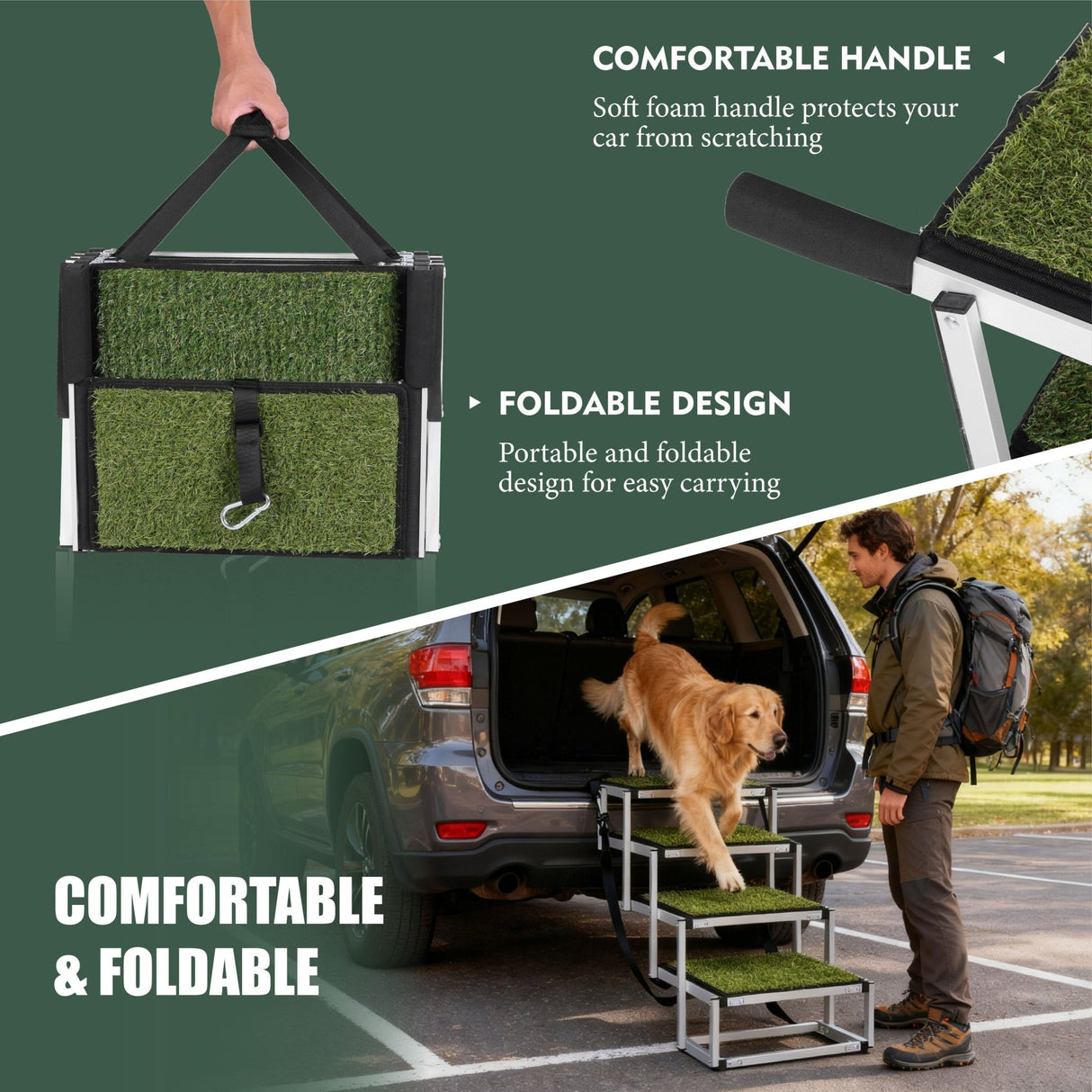Foldable Dog Ramp for Cars, SUVs, Trucks, Portable Pet Dog Stairs for Large Dogs with Non - Slip Surface & Reinforced Design, Lightweight Yet Sturdy Supports Up to 250lbs - Fab Heavy Parts