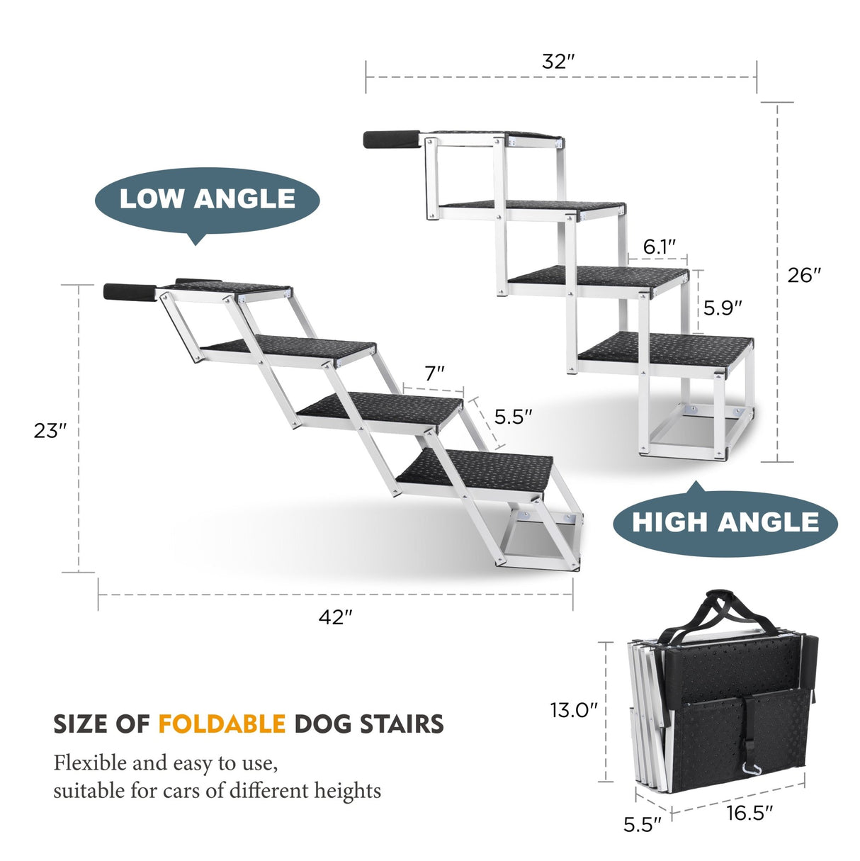 Foldable Dog Ramp for Cars, SUVs, Trucks, Portable Pet Dog Stairs for Large Dogs with Non - Slip Surface & Reinforced Design, Lightweight Yet Sturdy Supports Up to 250lbs - Fab Heavy Parts