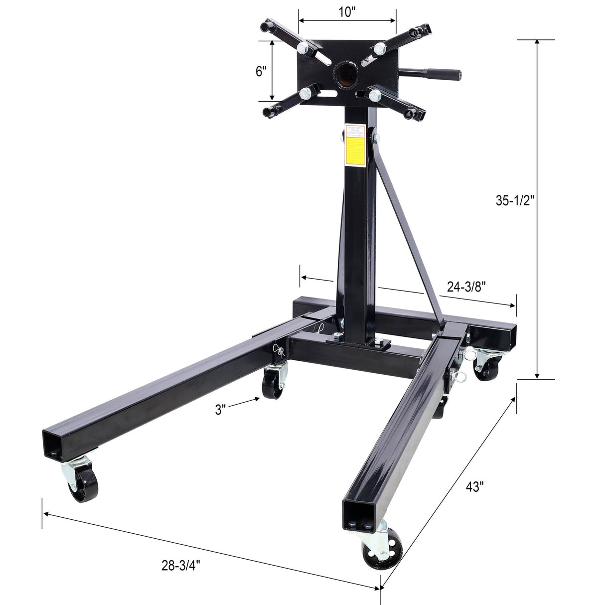 Folding Engine Stand 2000 LBS Capacity Motor Hoist 360 Degree Adjustable Mounting Head Dolly Mover Auto Repair Rebuild Jack - Black - Fab Heavy Parts
