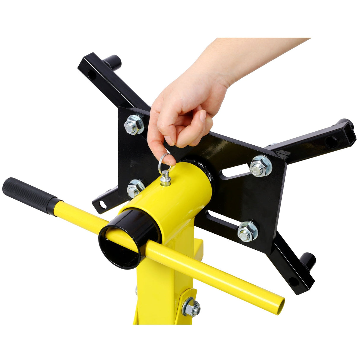 Folding Engine Stand 2000 LBS Capacity Motor Hoist 360 Degree Adjustable Mounting Head Dolly Mover Auto Repair Rebuild Jack - Yellow - Fab Heavy Parts