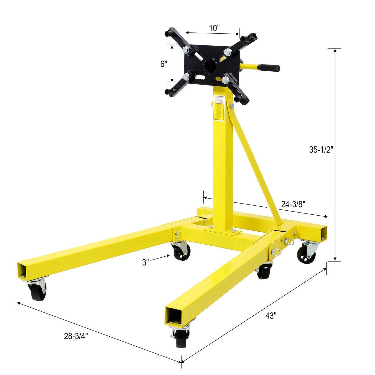 Folding Engine Stand 2000 LBS Capacity Motor Hoist 360 Degree Adjustable Mounting Head Dolly Mover Auto Repair Rebuild Jack - Yellow - Fab Heavy Parts