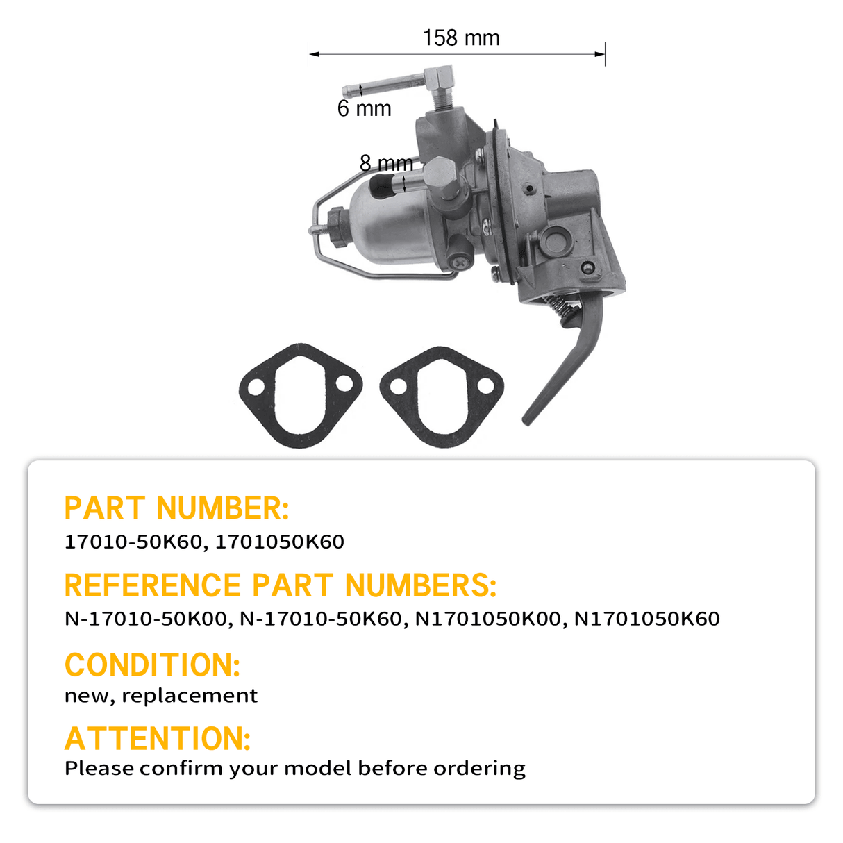 Fuel Pump 17010 - 50K60 for Nissan Engine H15 H20II H25II K15 K21 K25 TCM Forklift - Fab Heavy Parts