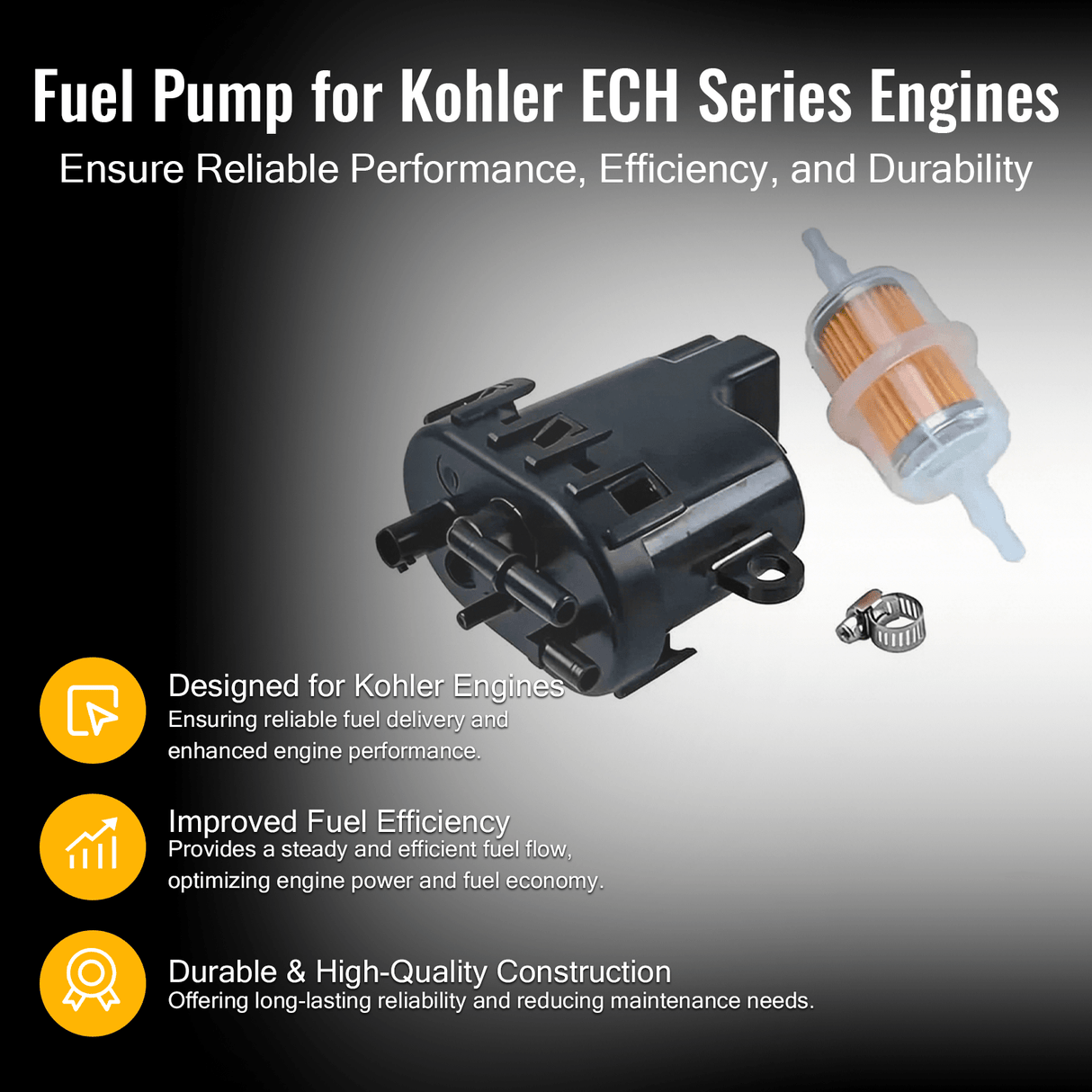 Fuel Pump 25‑393‑19‑S Fits for Kohler Engine ECH440 ECH630 ECH650 EZT750 - Fab Heavy Parts