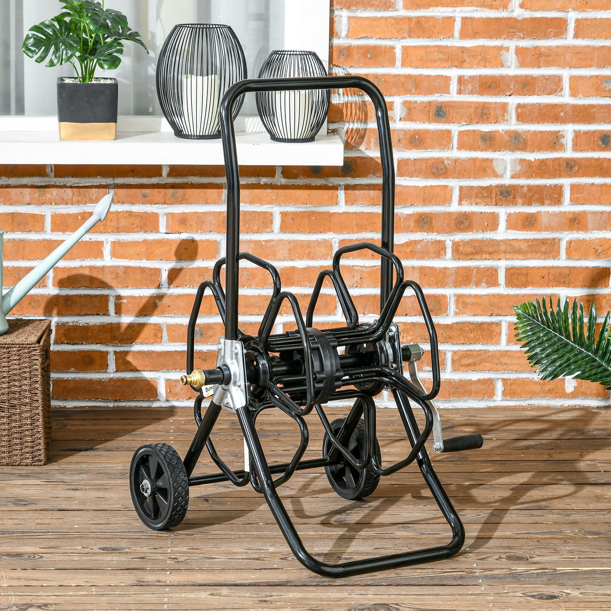 Garden Portable Water Hose Reel Cart Hold Up to 98' of 5/8" Hose (Hose Not Included) with Wheels - Black - Fab Heavy Parts