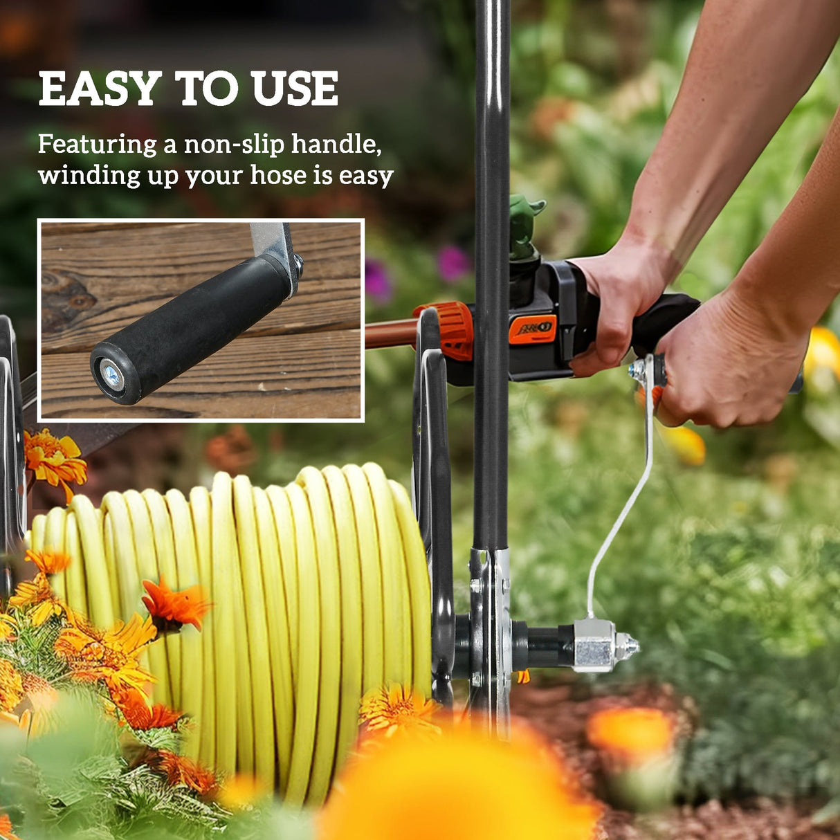 Garden Portable Water Hose Reel Cart Hold Up to 98' of 5/8" Hose (Hose Not Included) with Wheels - Black - Fab Heavy Parts