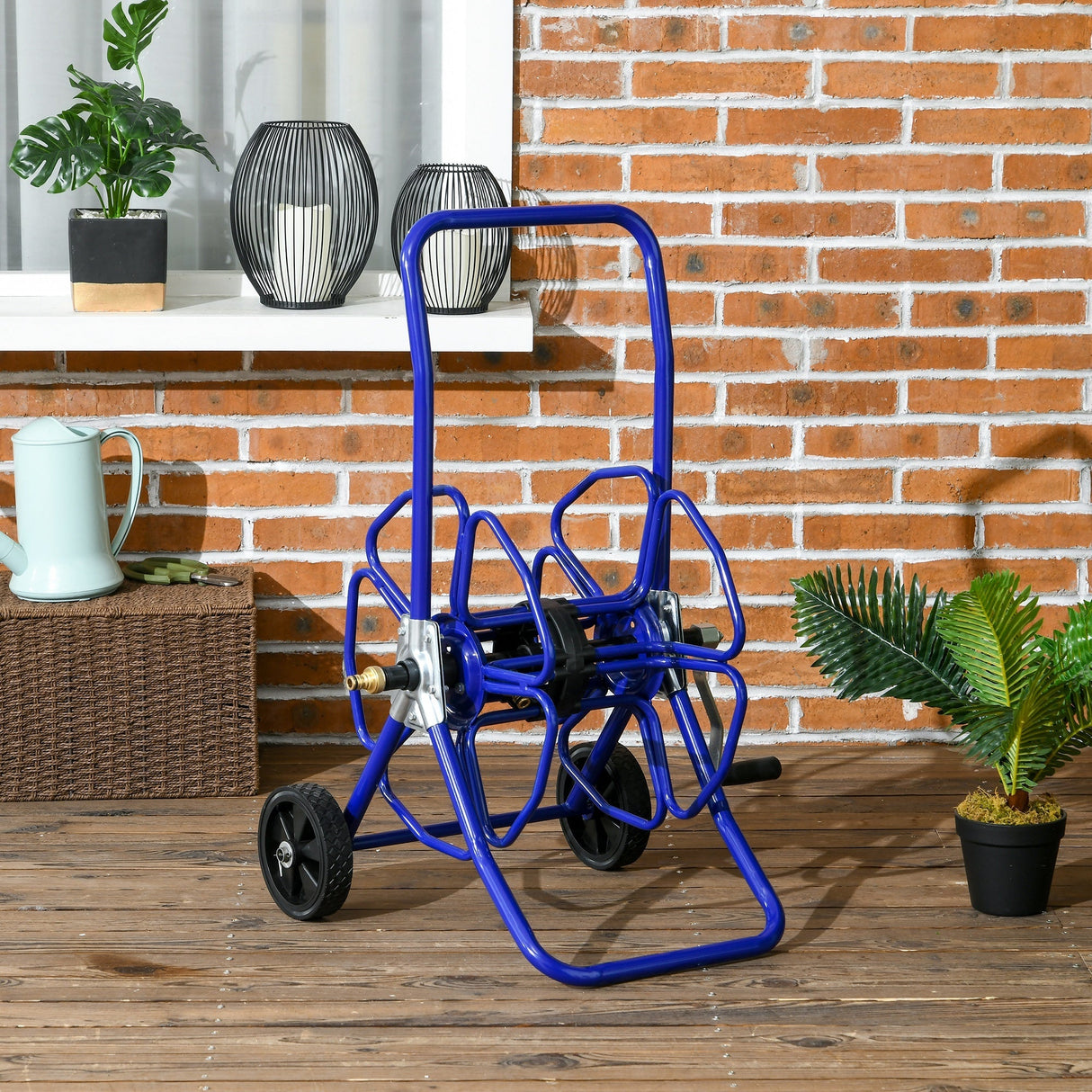 Garden Portable Water Hose Reel Cart Hold Up to 98' of 5/8" Hose (Hose Not Included) with Wheels - Blue - Fab Heavy Parts