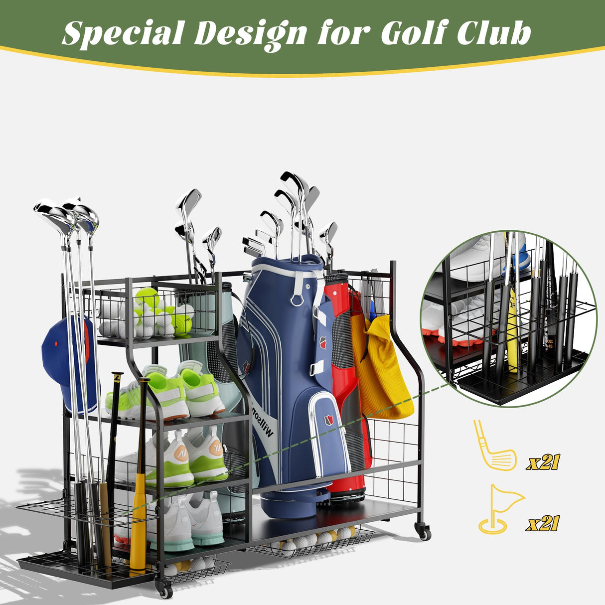 Golf Bag Storage Garage Organizer Golf Club Bag Storage Rack - Fab Heavy Parts