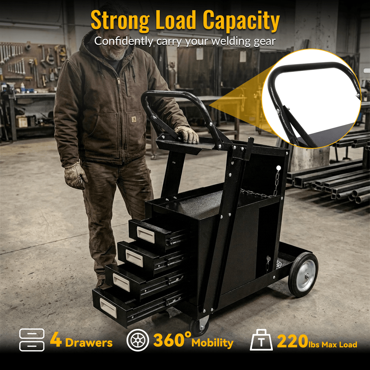 Heavy Duty 2-Tier 4 Drawers Rolling Welding Cart Portable Welder Storage Trolley with Wheels for MIG TIG ARC Welder Plasma Cutter and Welding Accessories - Fab Heavy Parts